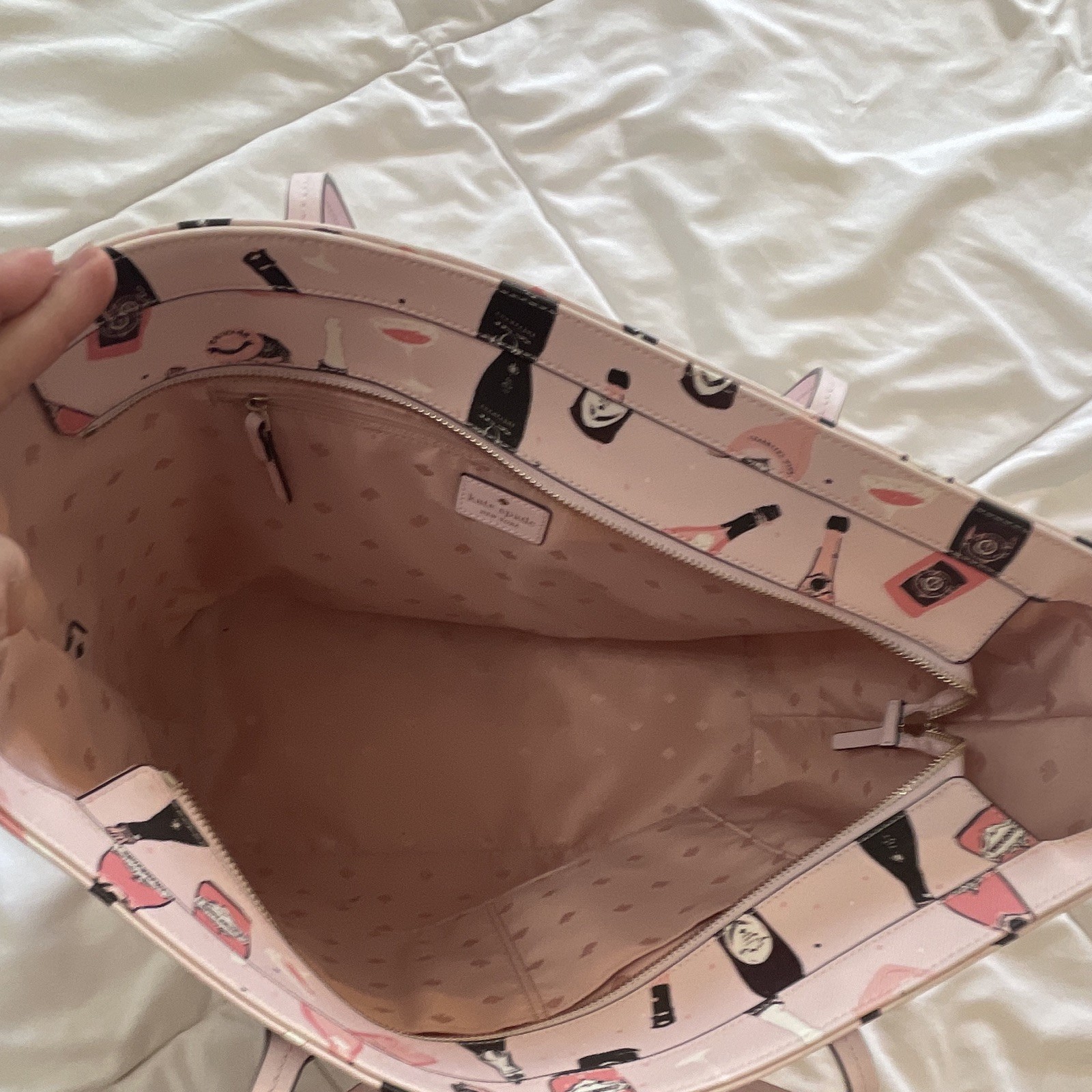 kate spade new york Large Pink Bottle Print Zip Tote w/ Pouch, Inner Pockets