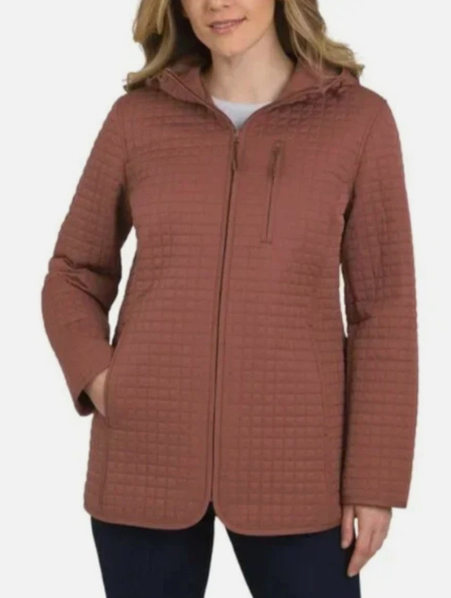 Lands’ End Quilted Jacket with Hood Red Women’s Large