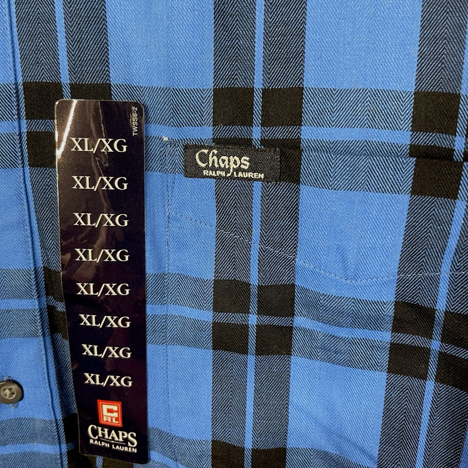 Chaps Ralph Lauren Plaid Shirt Blue Flannel Tartan Cotton Button Up XL