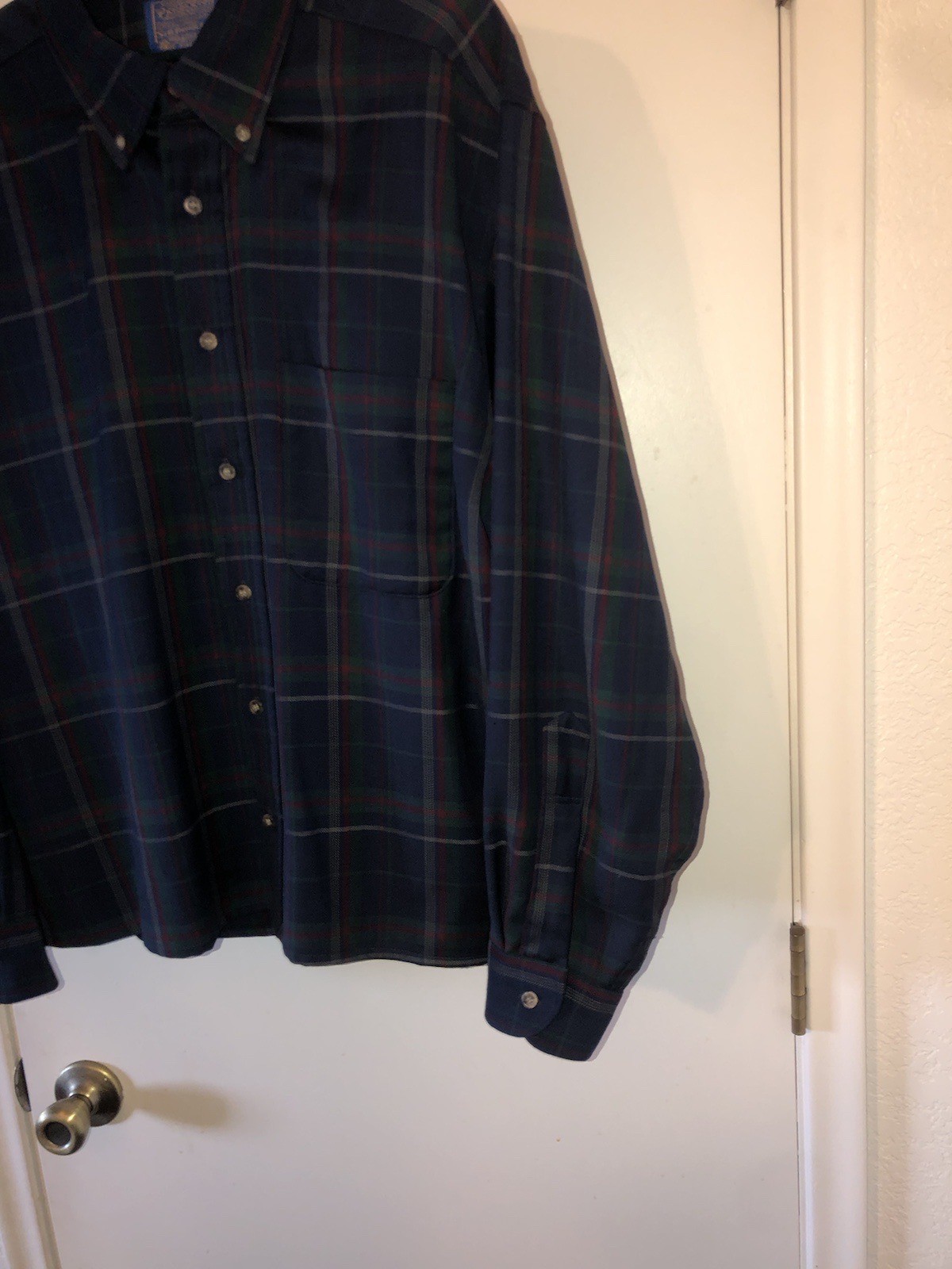Vintage Sir Pendleton Wool Herringbone Plaid Button Down Flannel Shirt Men’s L