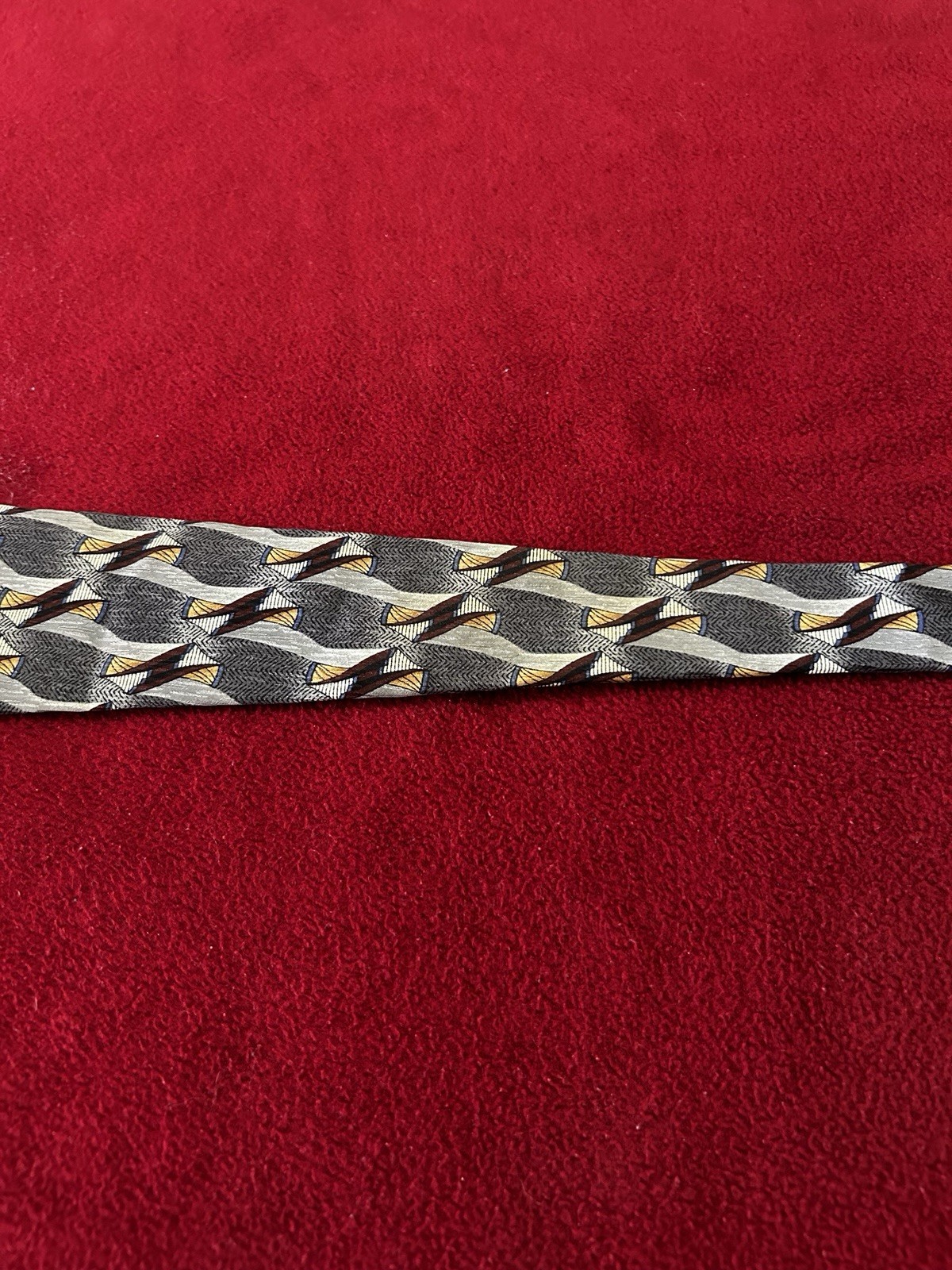 Hill & Archer 100% Silk Men’s Tie Gray Black Brown Yellow White Geometric