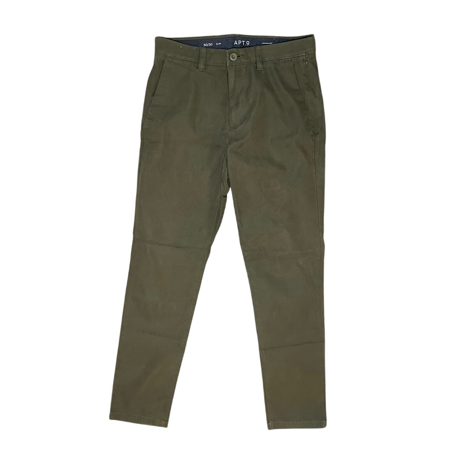 Apt 9 Tech Pants 30×30 Olive Green Slim Fit Straight Leg Performance Chino Men’s