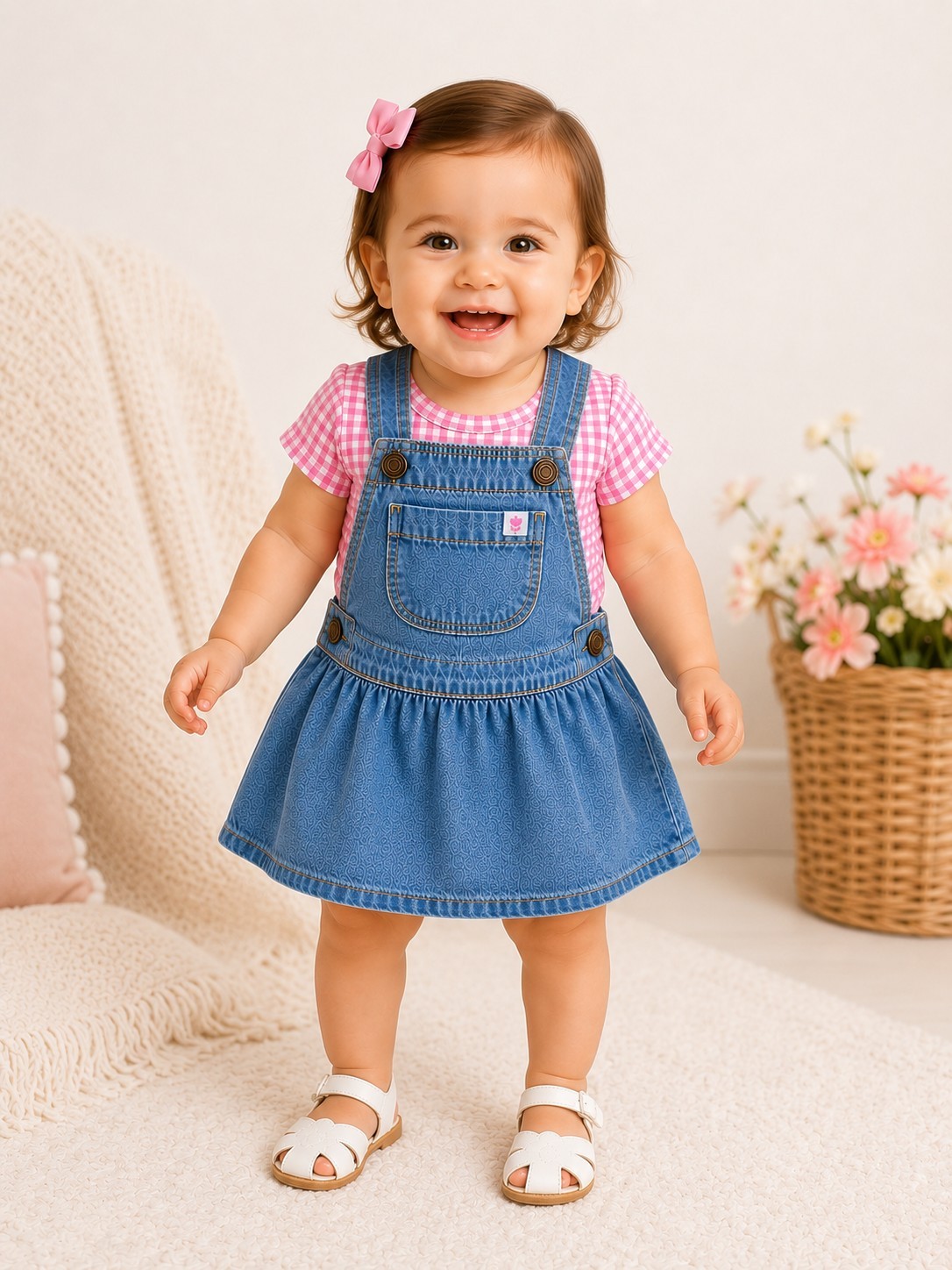 Carter’s Baby Girls’ 2-Piece Pink Checkered Bodysuit & Denim Jumper Set 12 Month