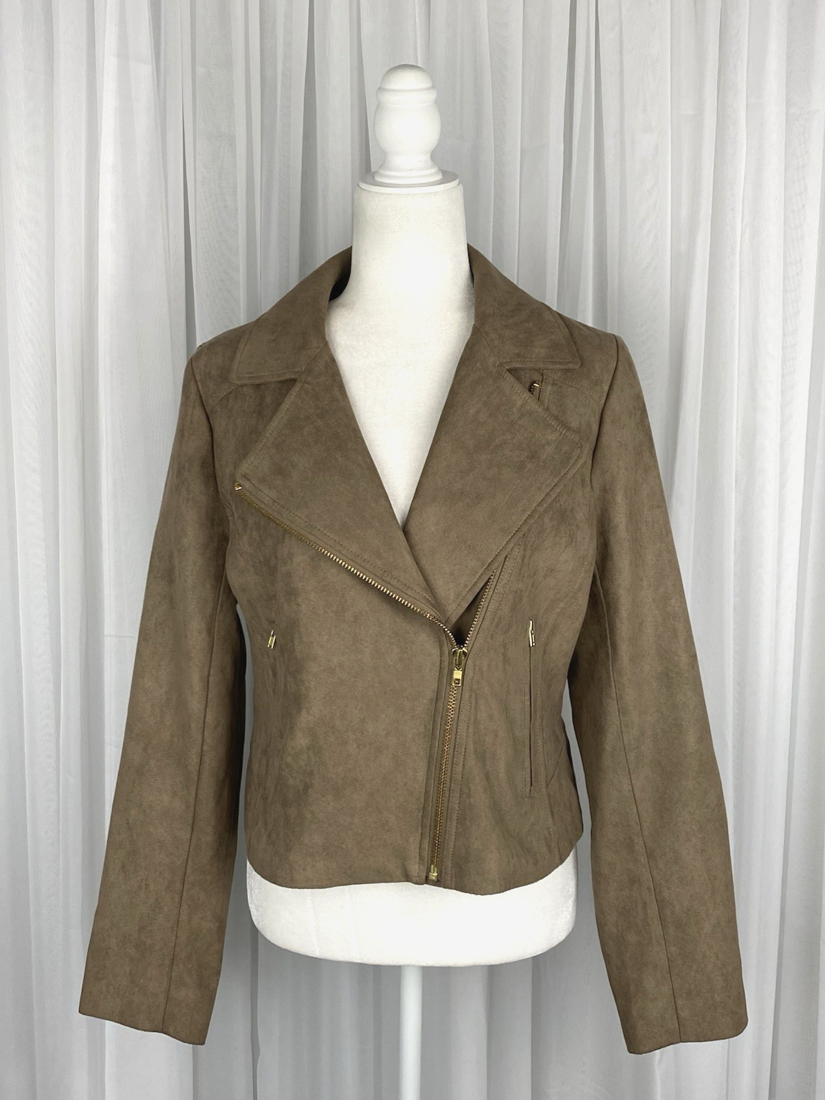 J Crew Mercantile Women’s Sz M Brown Faux Suede Cropped Moto Jacket