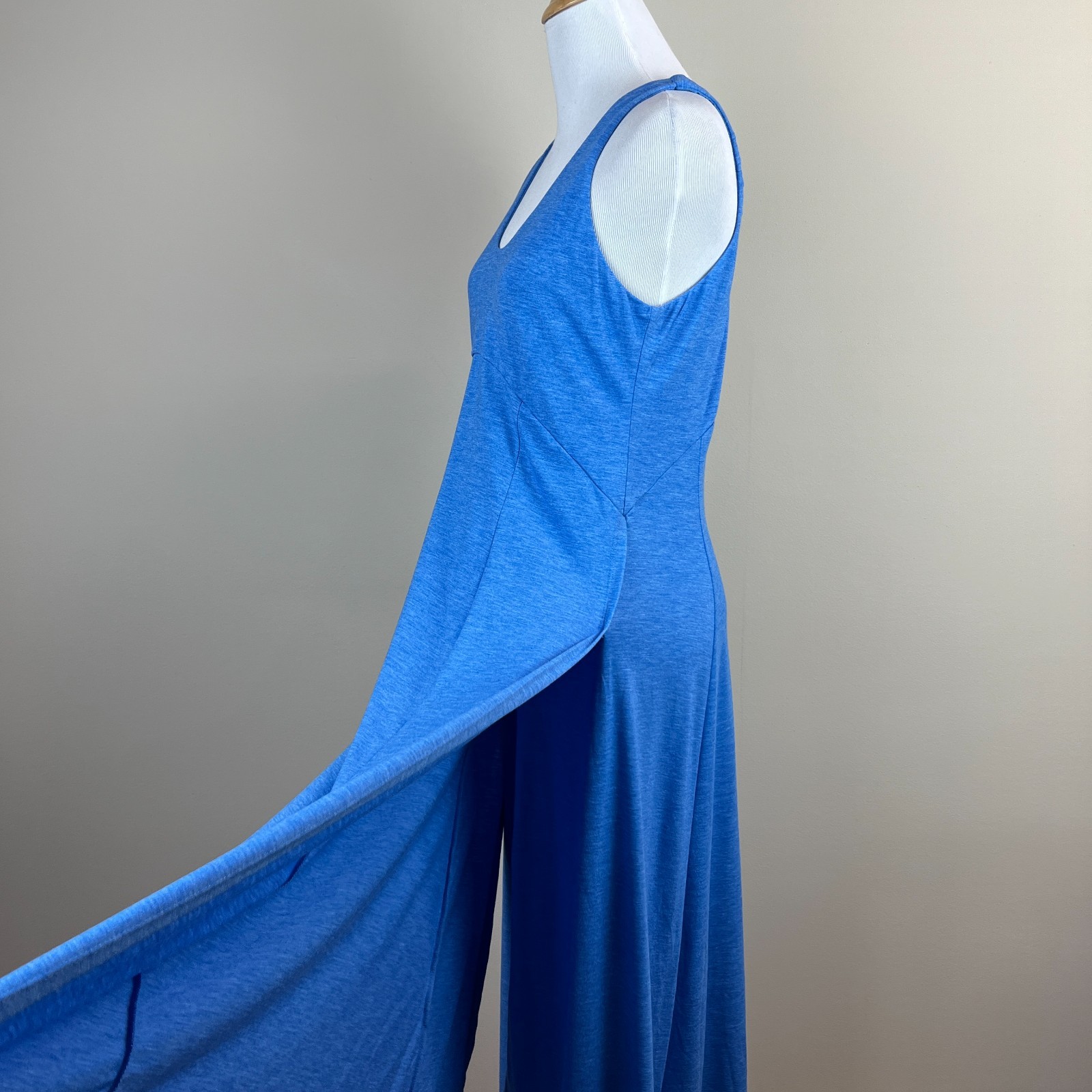 Halara Maxi Tank Dress Womens Medium Blue U Neck Split Slit Flowy Casual Summer