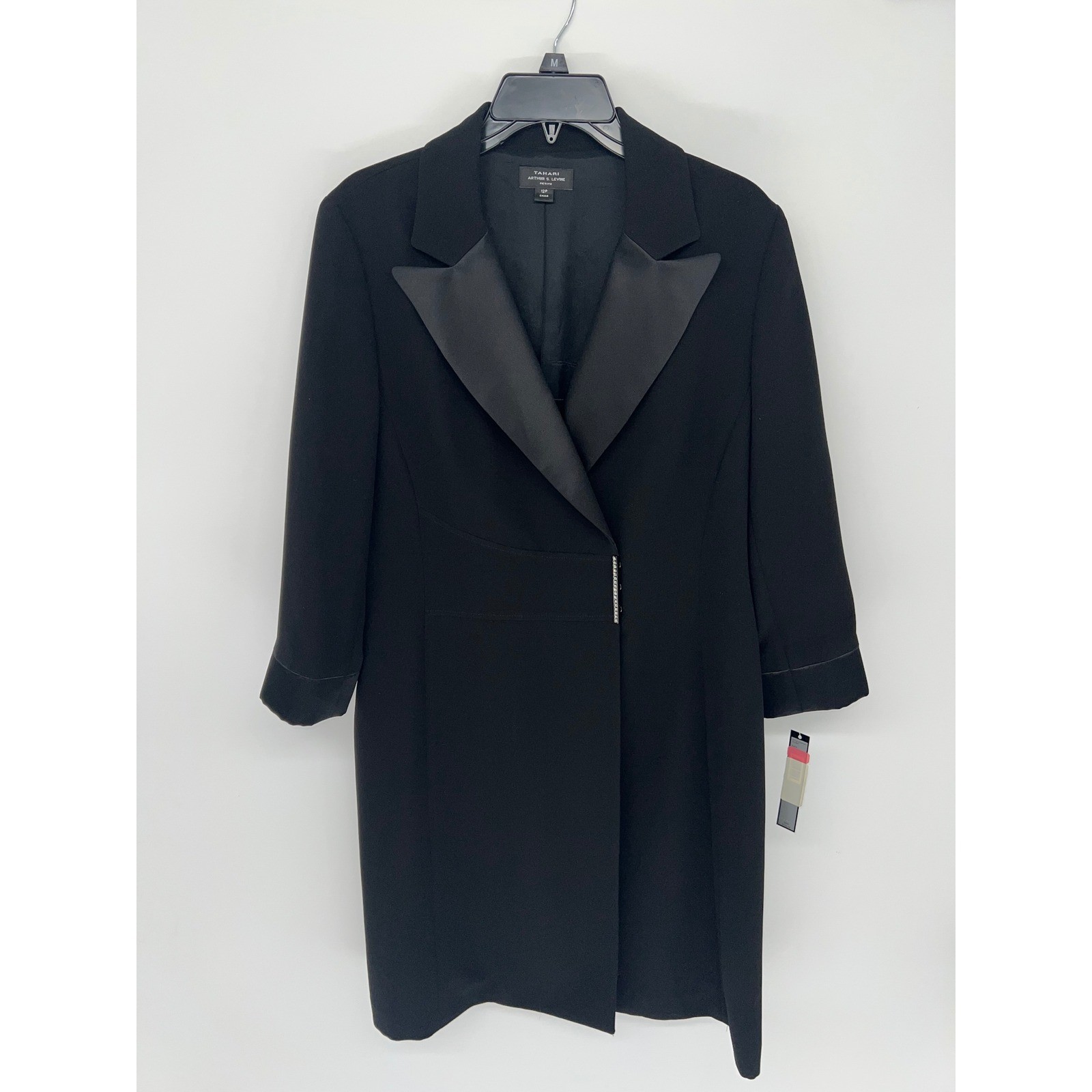 Alyssa Black Tuxedo Wrap Dress Satin Lapel Rhinestone Detail 12P 8223P845