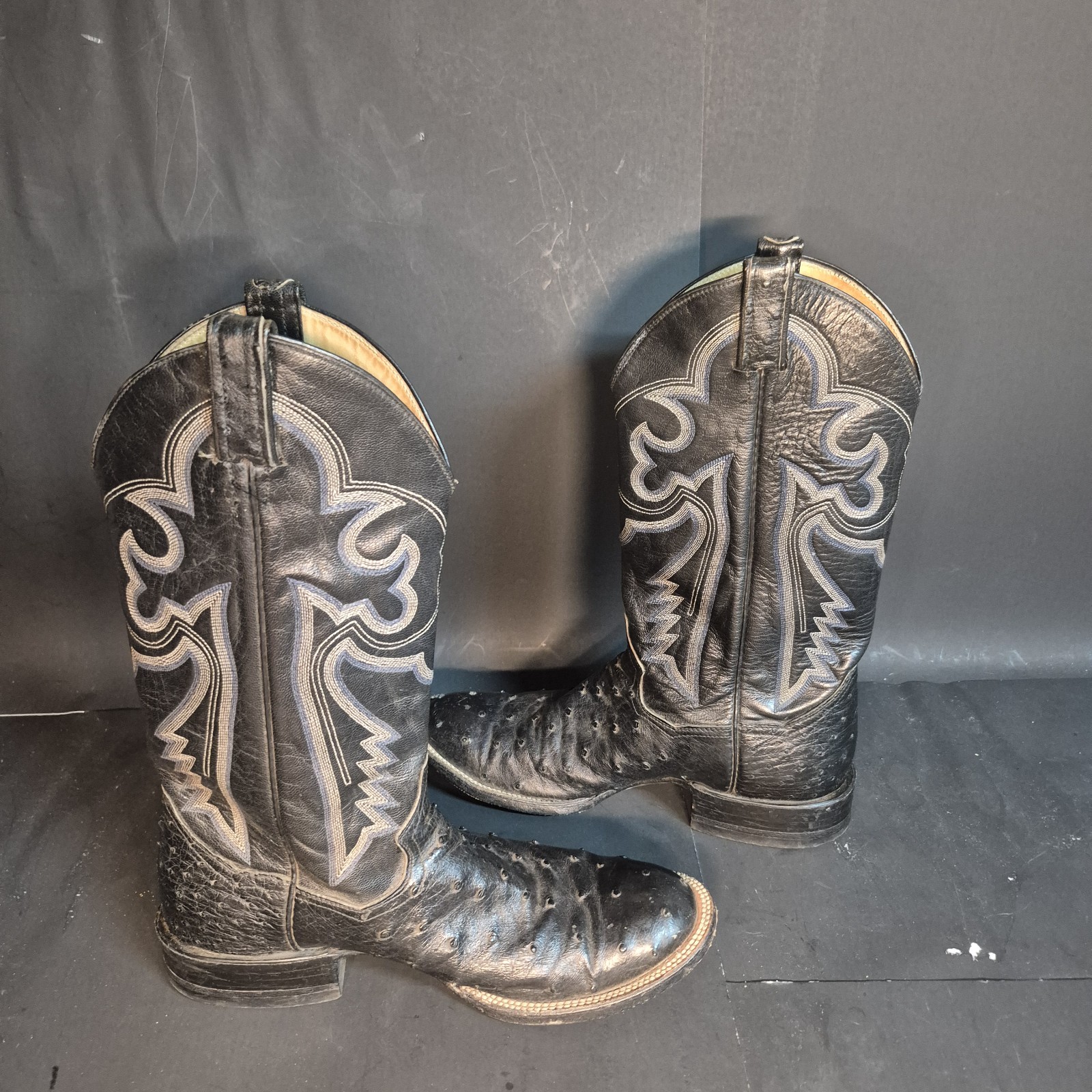 Panhandle Slim Black Full Quill Ostrich Cowboy Western Boots Men’s Size 9 D