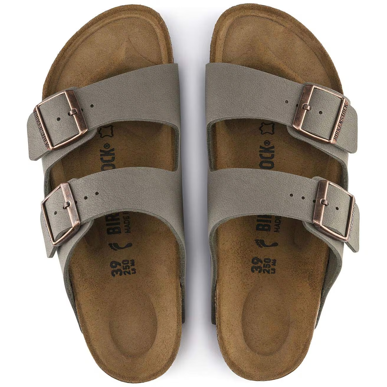 Birkenstock Arizona Mocha/Stone/Black/Blue Birkibuc Leather Soft Footbed Sandals
