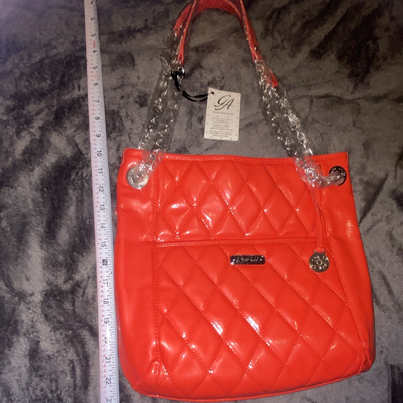 Grace Adele Red Quilted Shoulder Bag Magnetic/Zip Closure Chain Strap