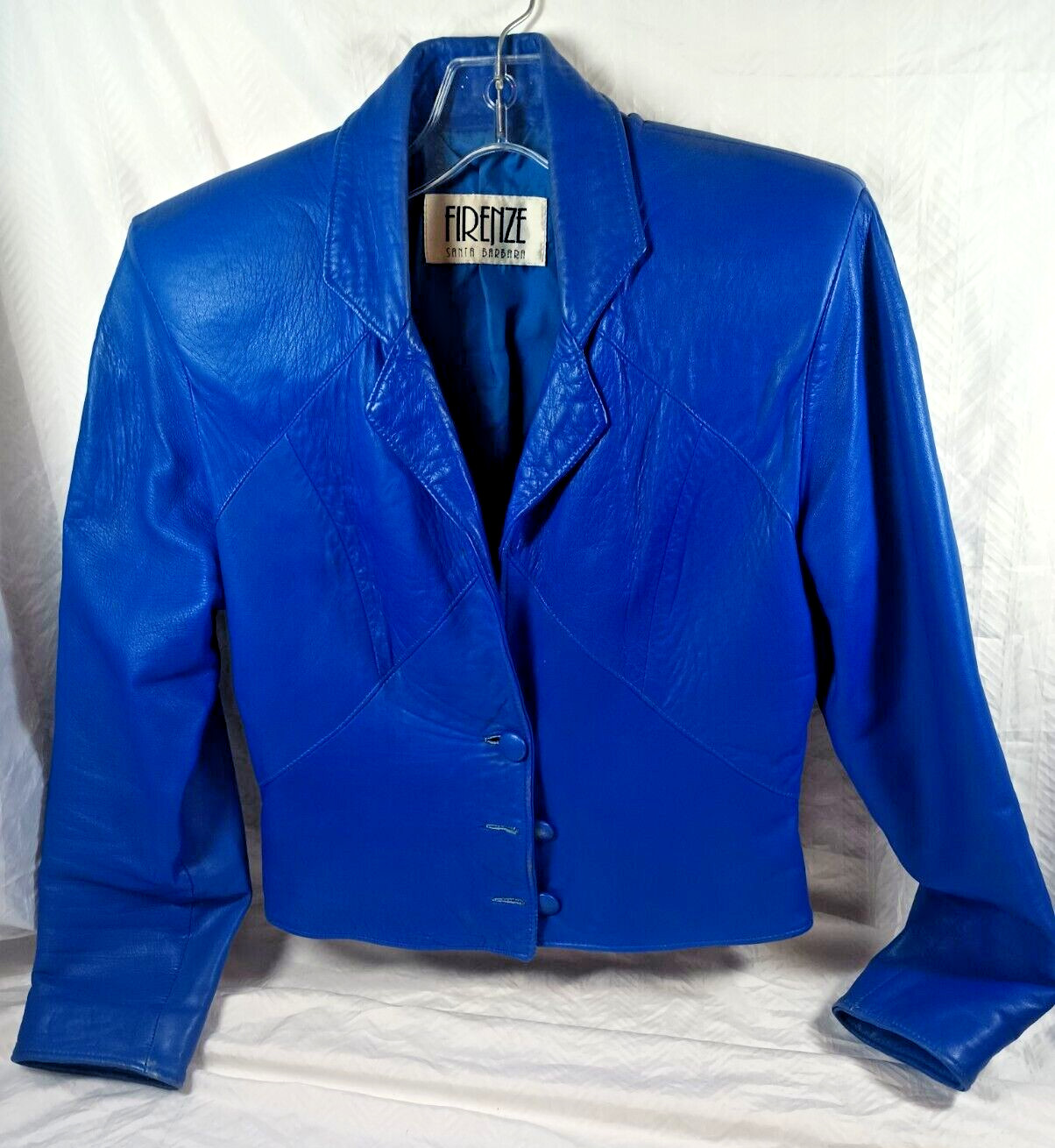 Firenze leather suit, jacket and skirt, blue, size M. DS07
