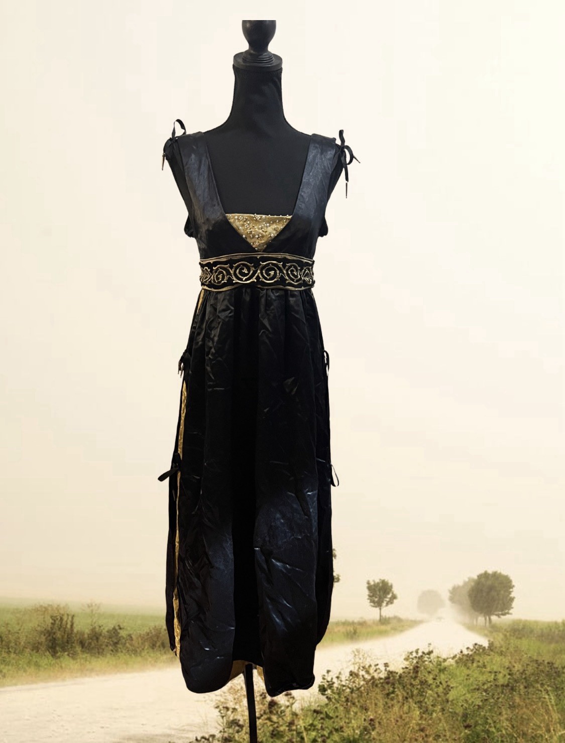 Medium Blue/Gold Satin Gothic Dress Medieval Renaissance Homemade Quality
