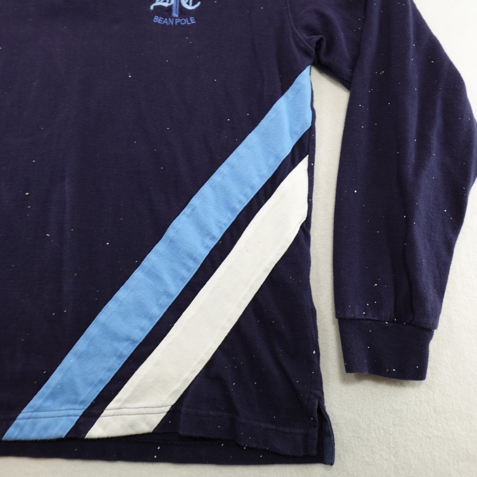 Beanpole Jeans L 105cm Rugby Pullover Large Bike Logo Splatter Flaws