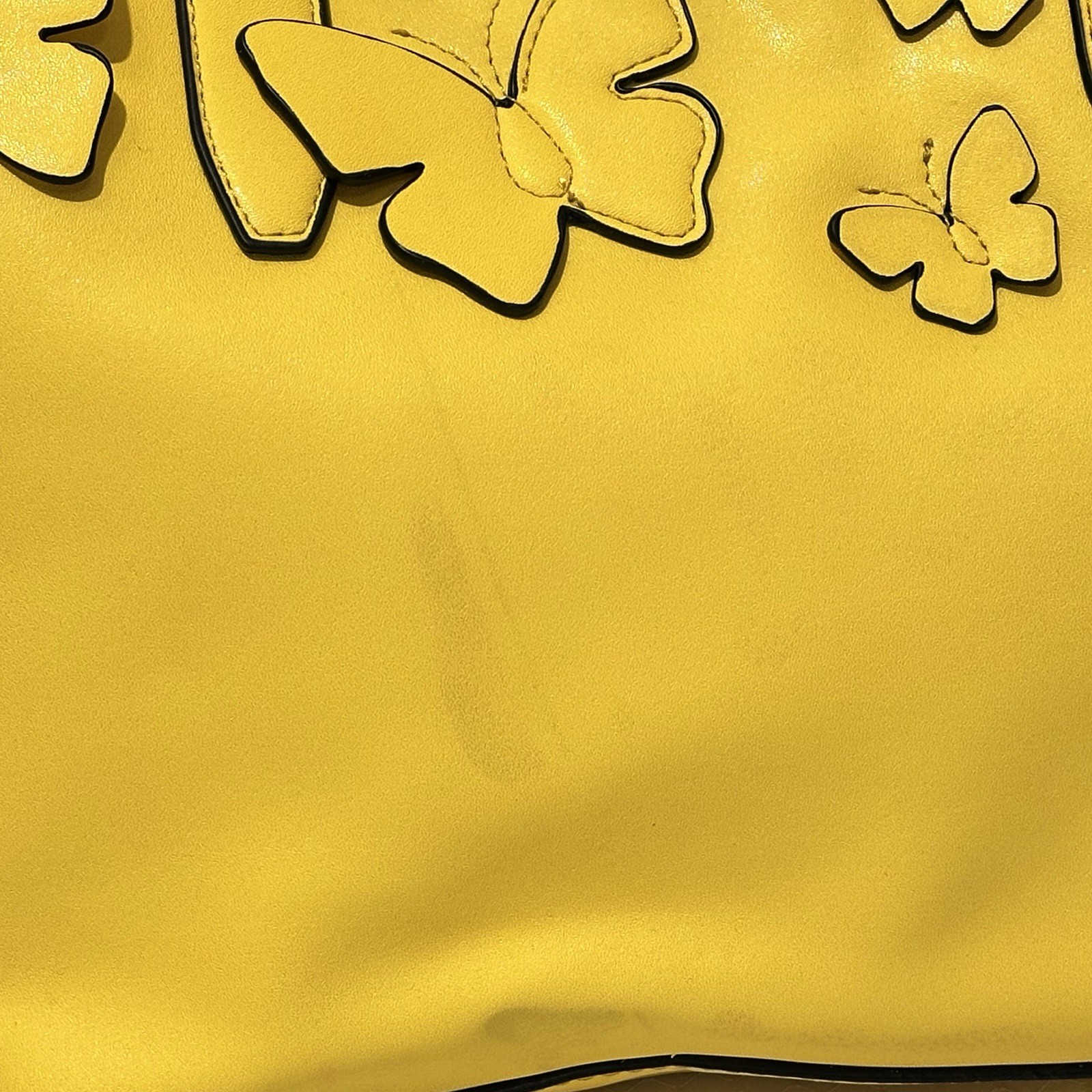 Yellow Butterfly Applique Purse, Double Handles, snap closure, Inside Pockets