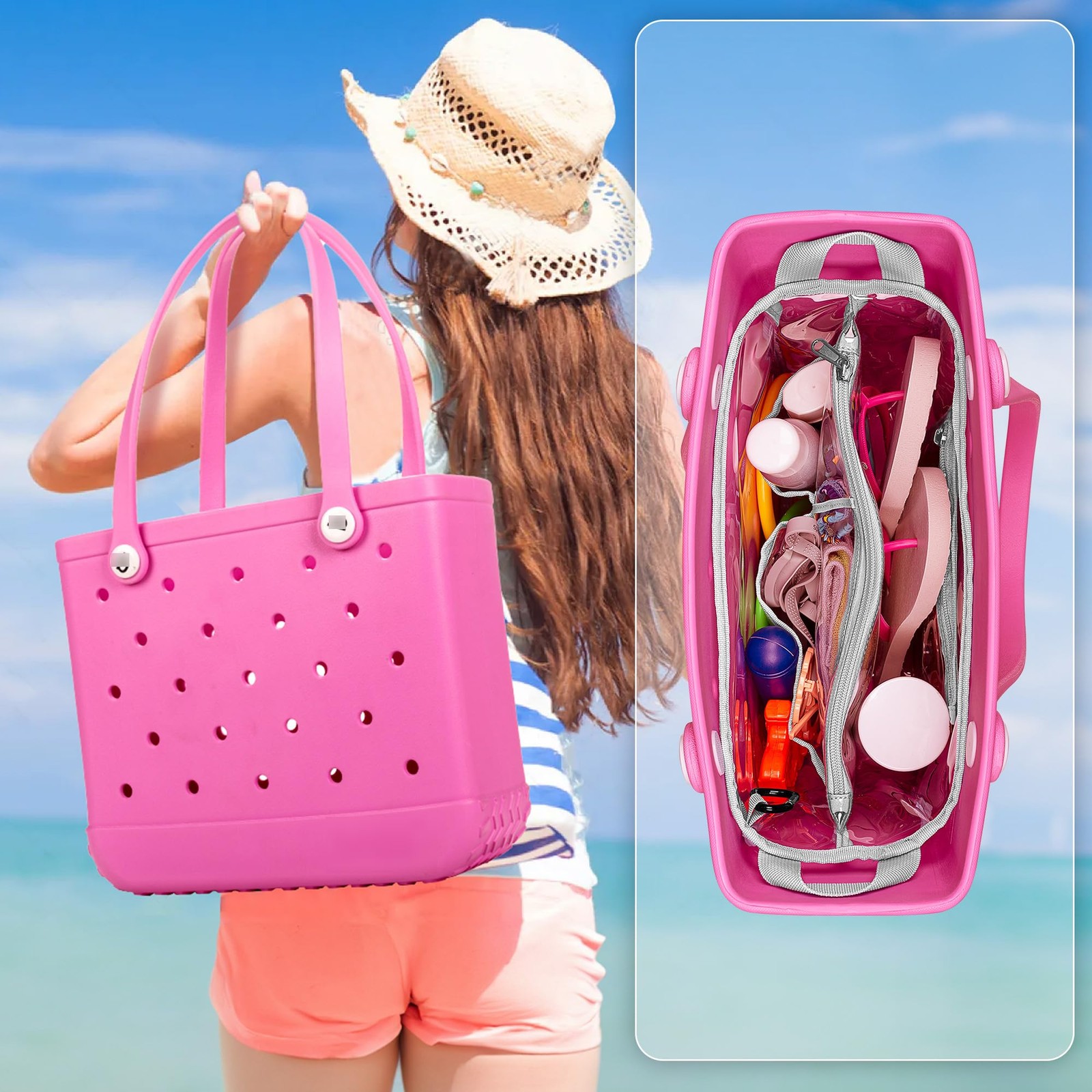 Clear Beach Bag Organizer Insert (12.4in x 10.2in x 4.3in) Compatible with Bo…