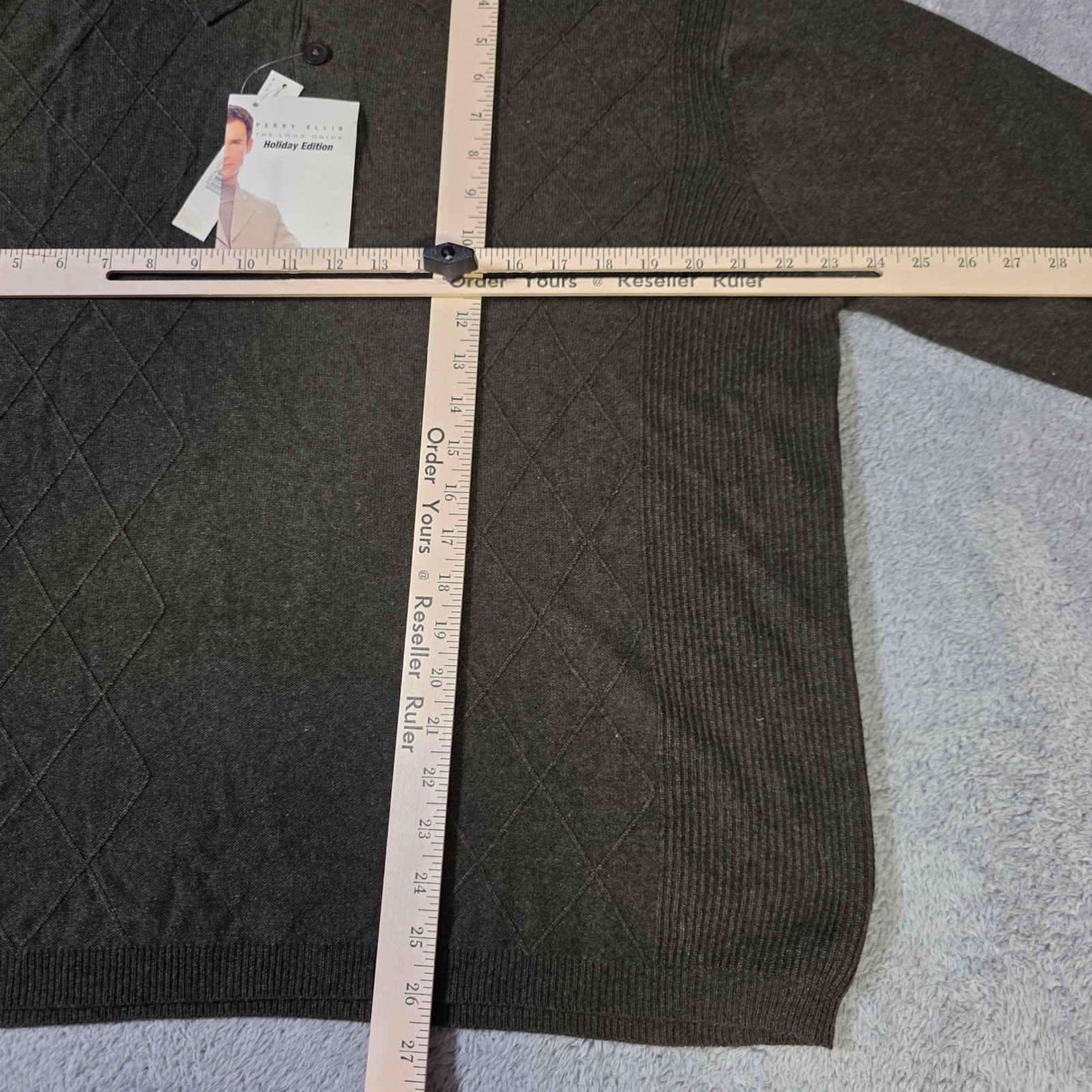 Perry Ellis Mens L Polo Sweater Loden Green Silk Wool Diamond Knit MJ4930 NEW