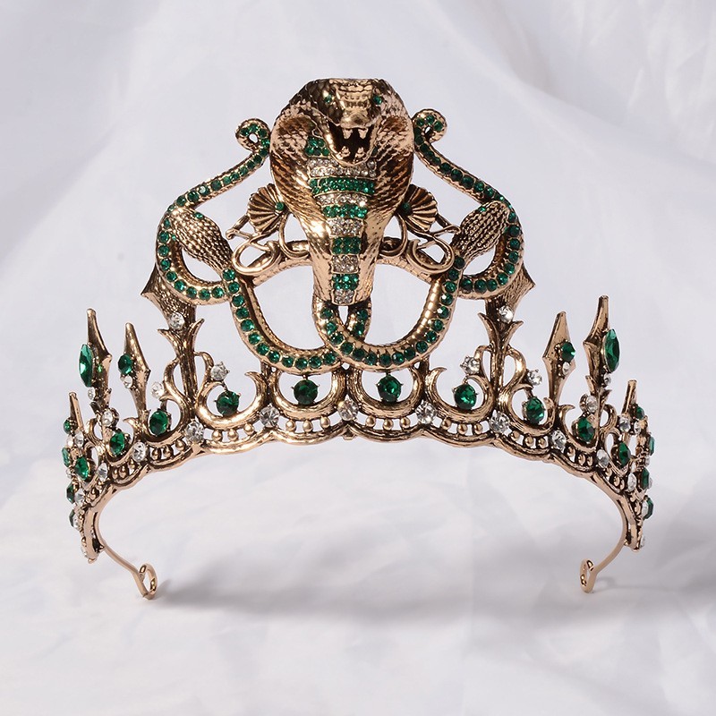9cm Tall Unique Cobra Snake Green Crystal Tiara Crown For Women Queen Princess