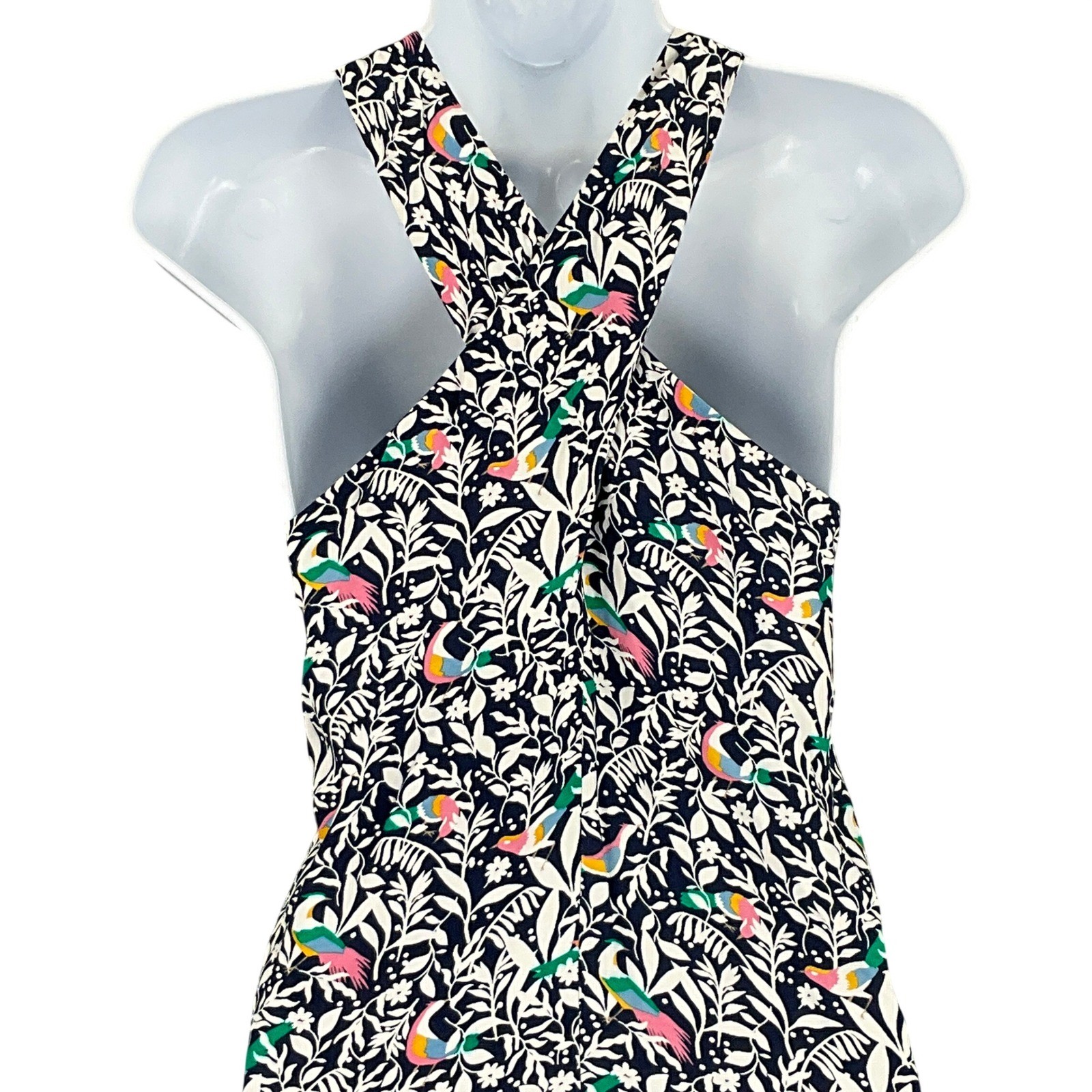 LOFT Floral Bird Print V Neck Sleeveless Midi Dress Sz XXL Casual Travel Beach