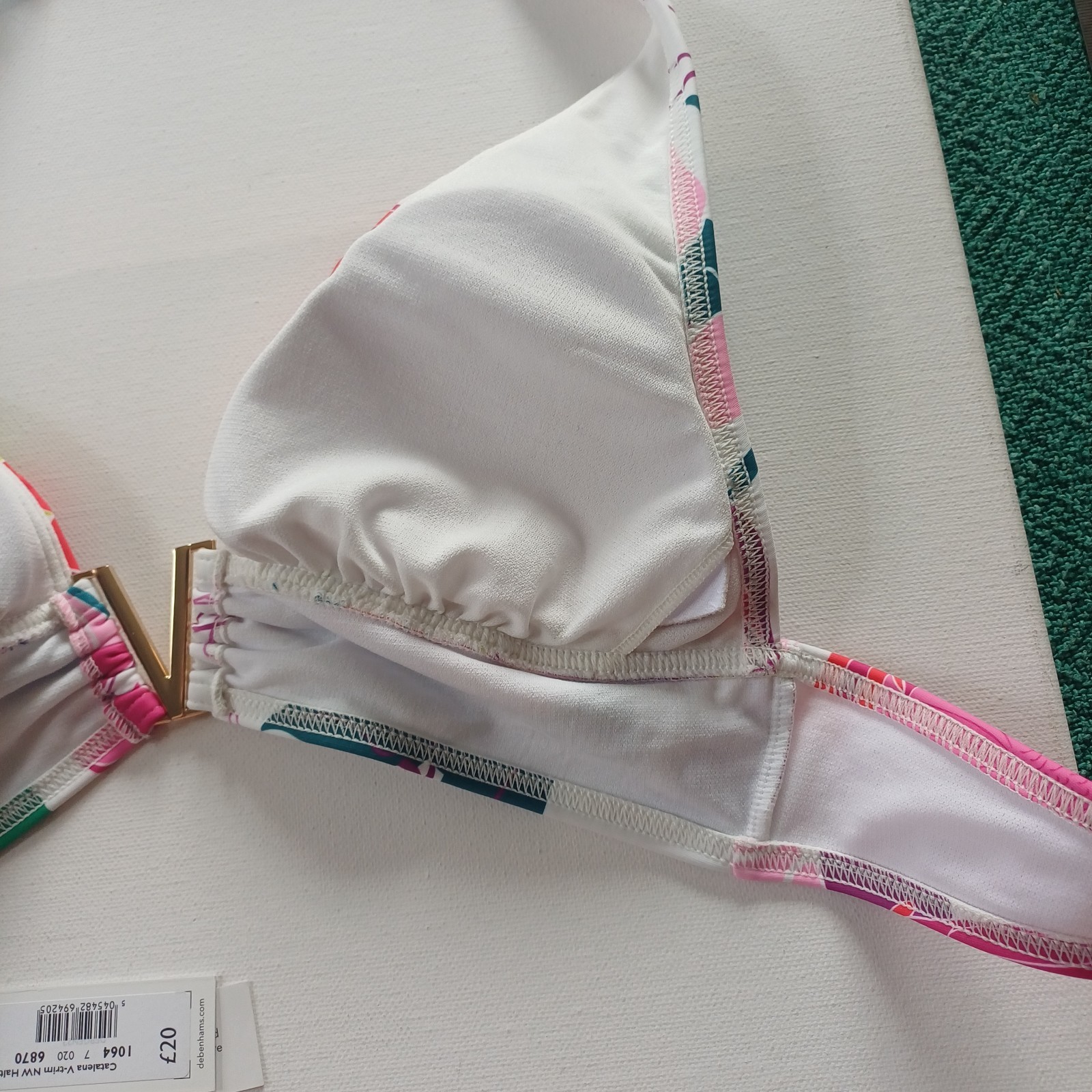BNWT £34 Debenhams Floral Halter Bikini UK12 Top UK16 Full Brief Bottom Wireless