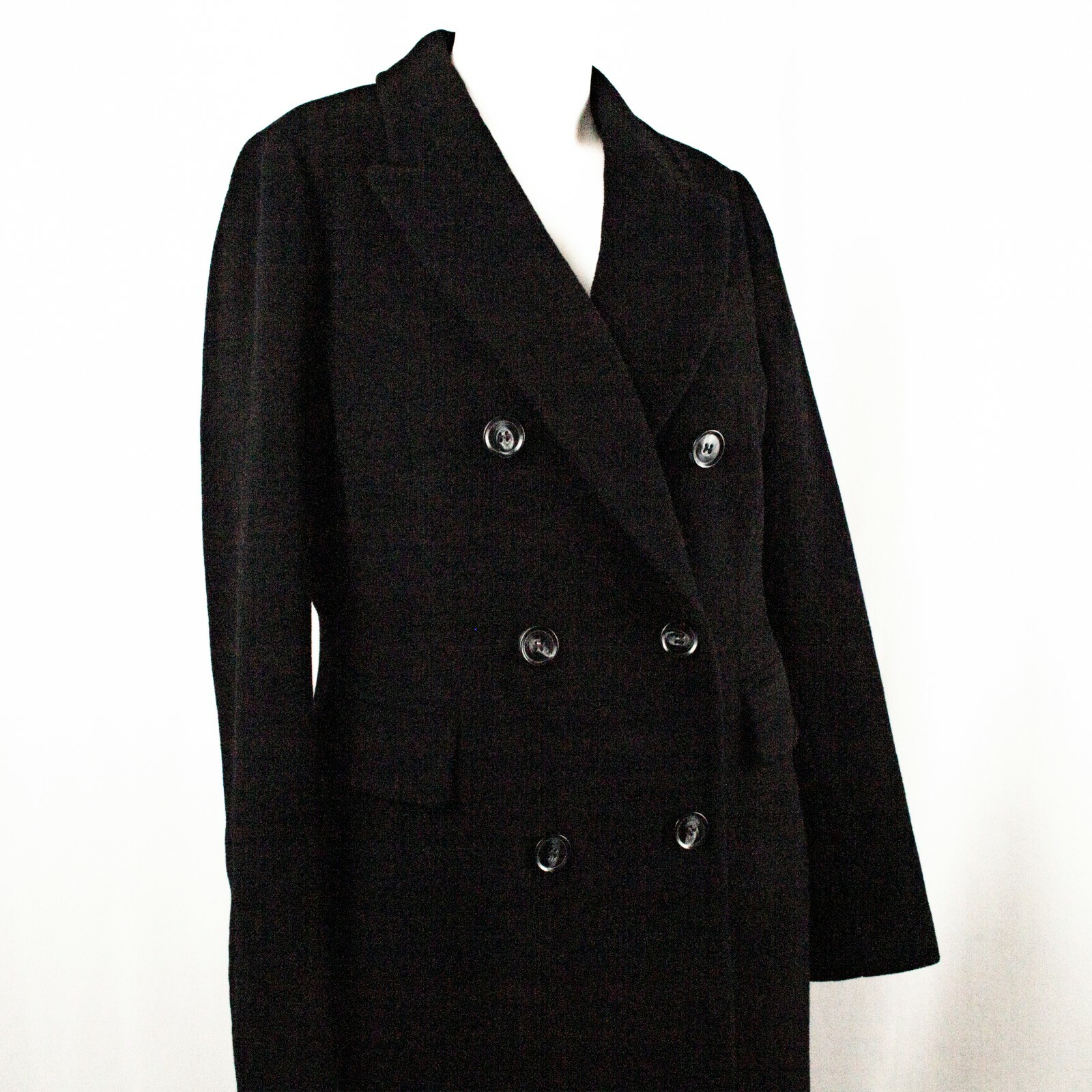 DEBENHAMS New Black Solid Cashmere Wool Women Double Breasted Coat Size 8, 12UK