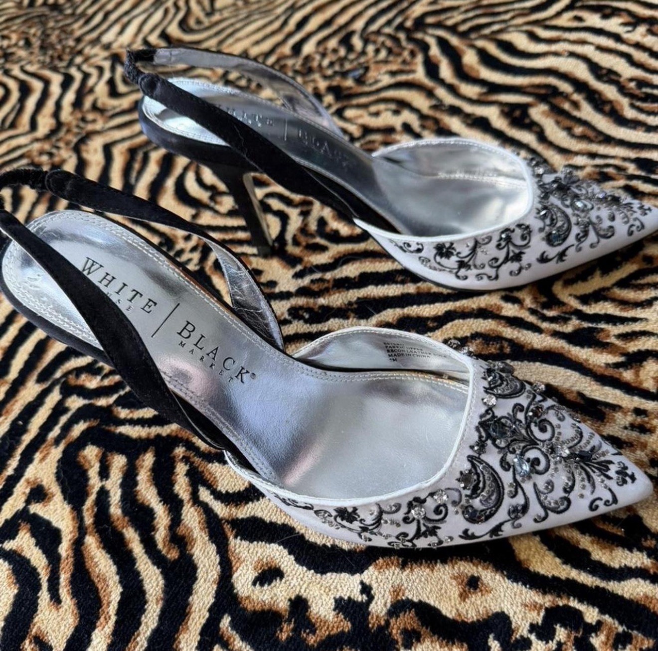 White House Black Market Womens 7 Slingback Pointed Toe Beaded Sequin Heels