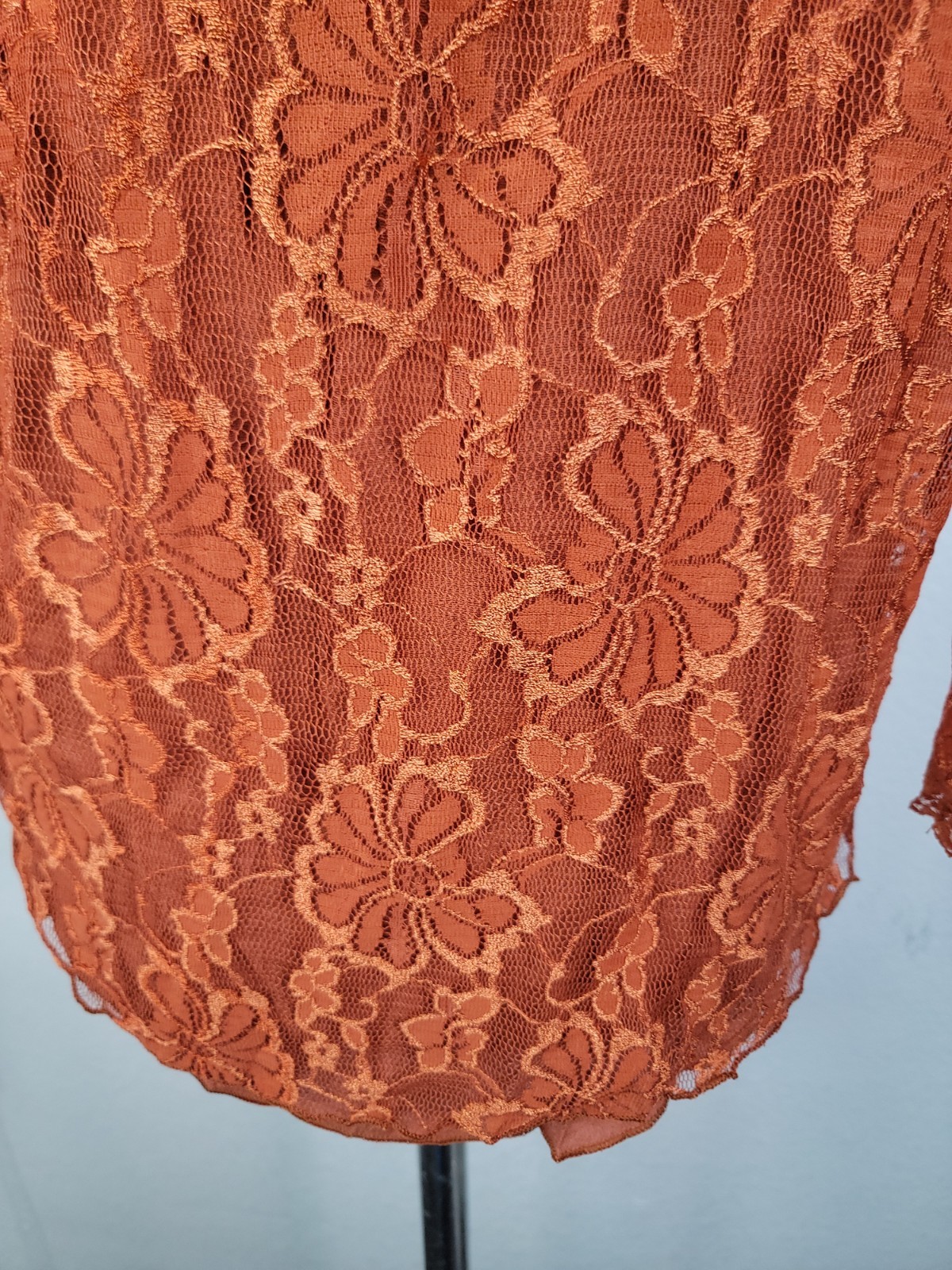 NWT Pretty Angel Top Sz Medium Lace Overlaid Semi Sheer Orange Rust Boho Sheer