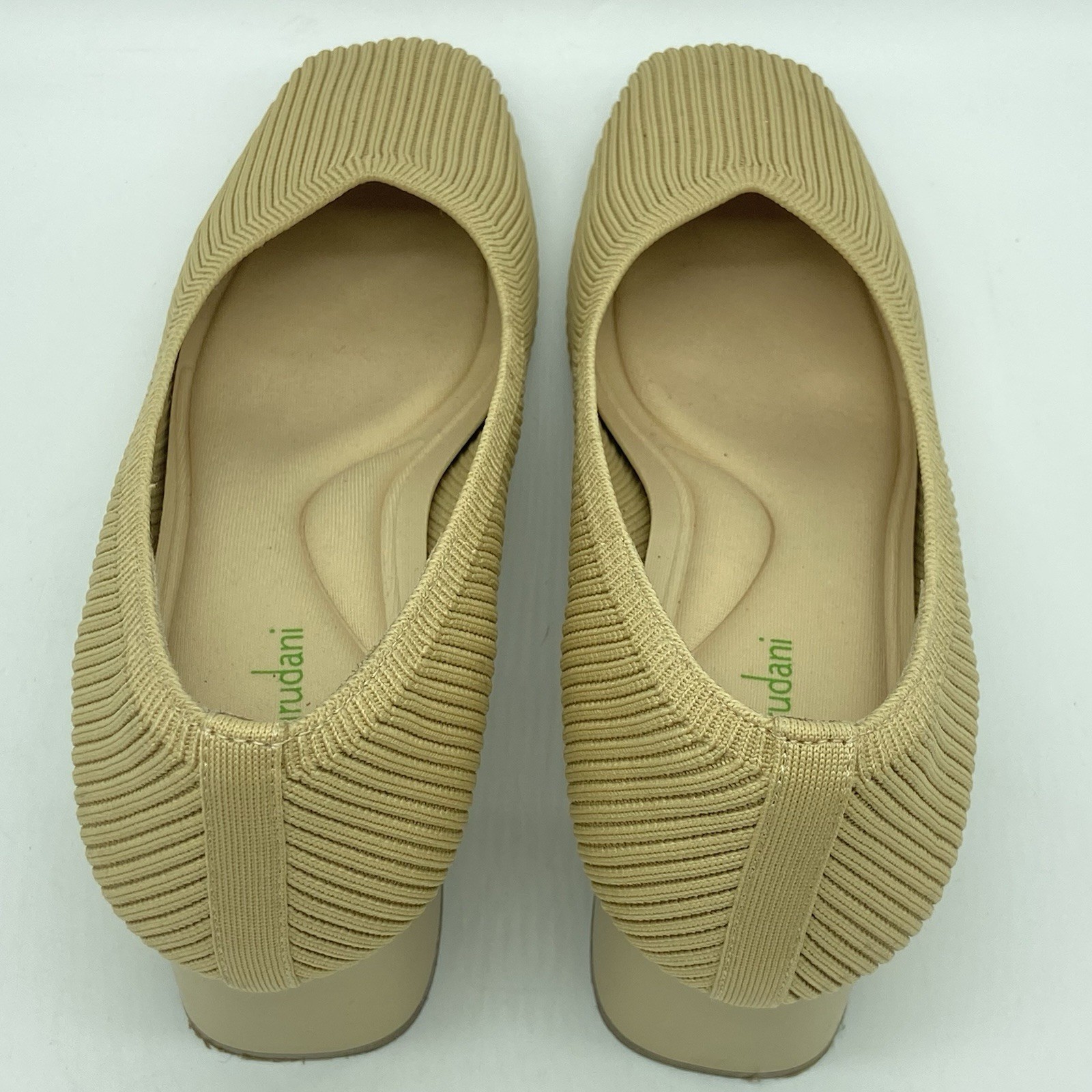 Burudani Womens Beige Ribbed Knit Block Heel Pumps Square Toe Size 9 Tan Shoes