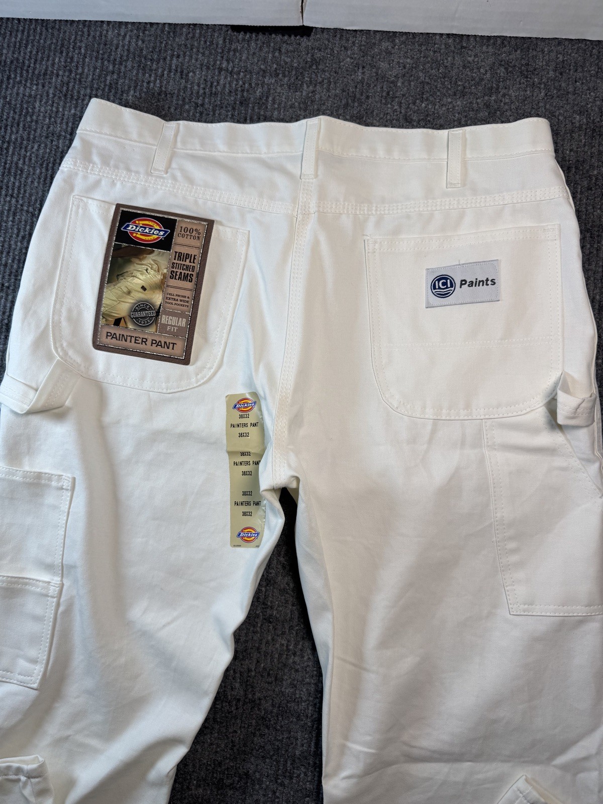 Dickies Pants Mens 38×32 White Canvas Carpenter Painter Workwear Hammer Loop NWT