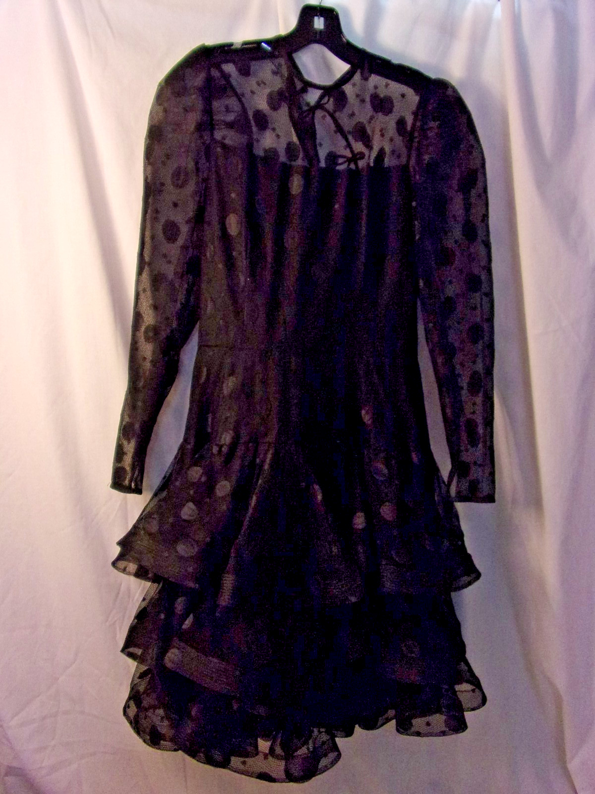 Vintage Scassi Boutique Lace Black Polka Dot Ruffle Cocktail Dress 14 Fabulous