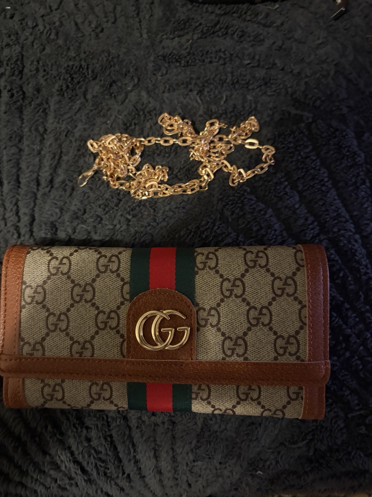 GG Monogram Wallet Crossbody with Gold Chain Used Once Or Twice Excellent Cond