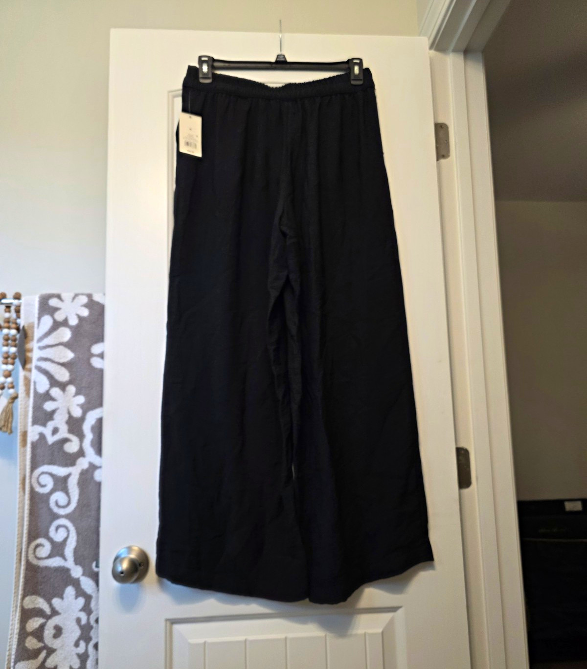 A New Day Women’s Black Petite Wide-Leg Pants M Elastic Waist Flat Front