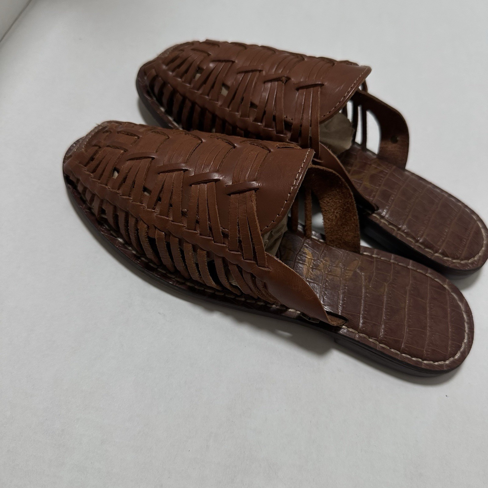 Sam Edelman Brown Woven Leather Mule Slides Fisherman Huarache Slip On Size 7