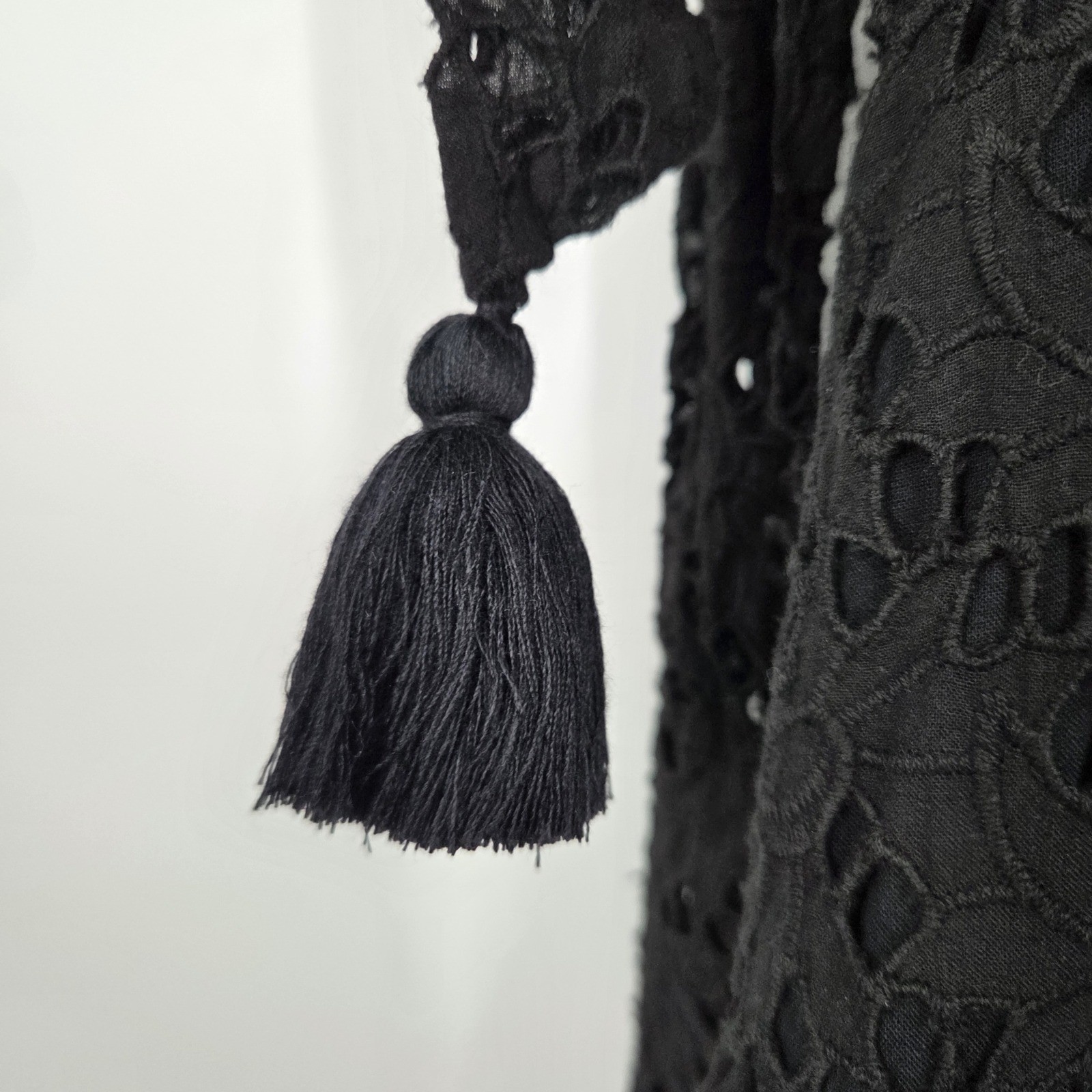 Mille Resort Travel SZ S Black Crochet Maxi Tie Sleeve Tiered Boho Eyelet