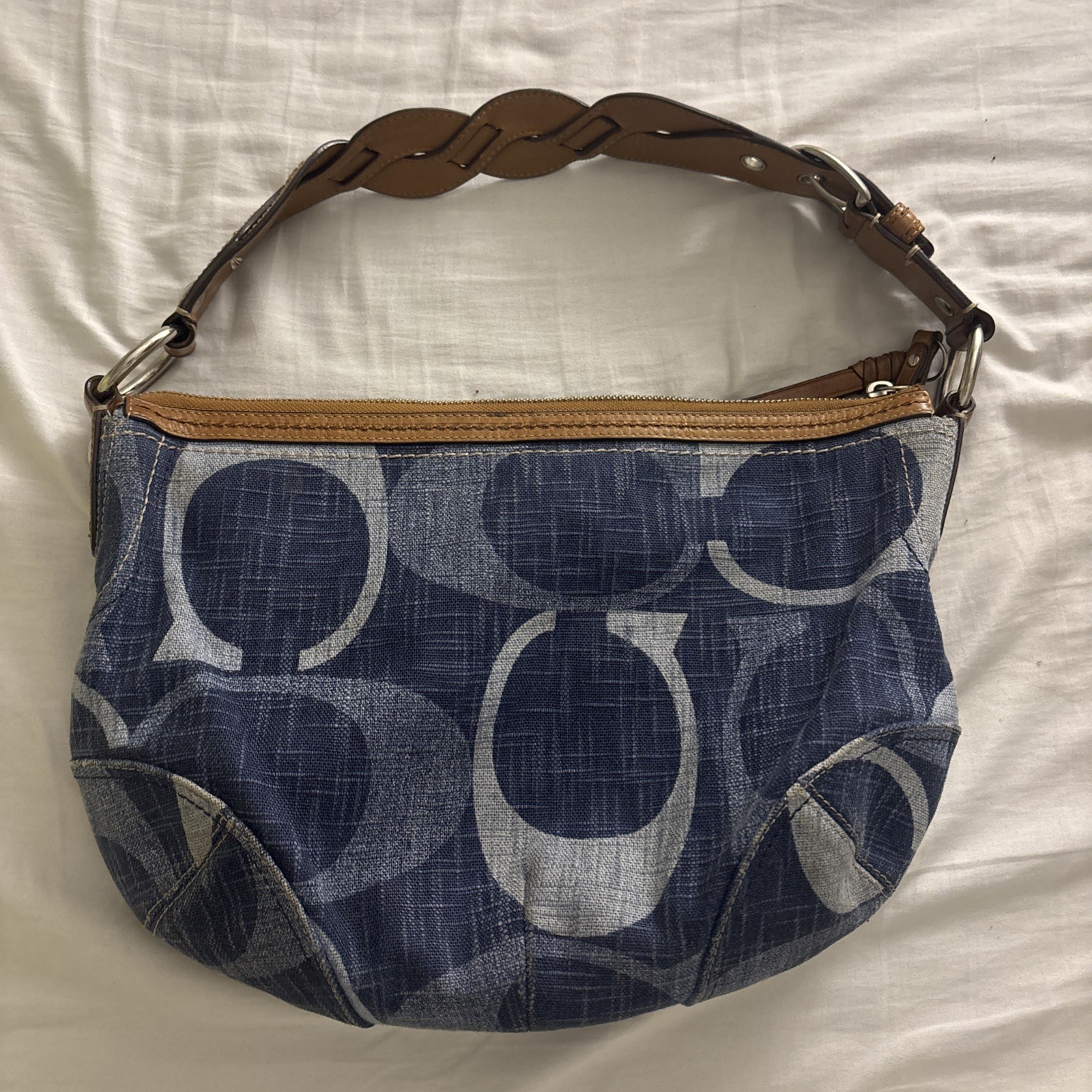 Vintage Y2K Coach Carly Hobo Bag- Blue Signature Denim with Tan Braided Leather