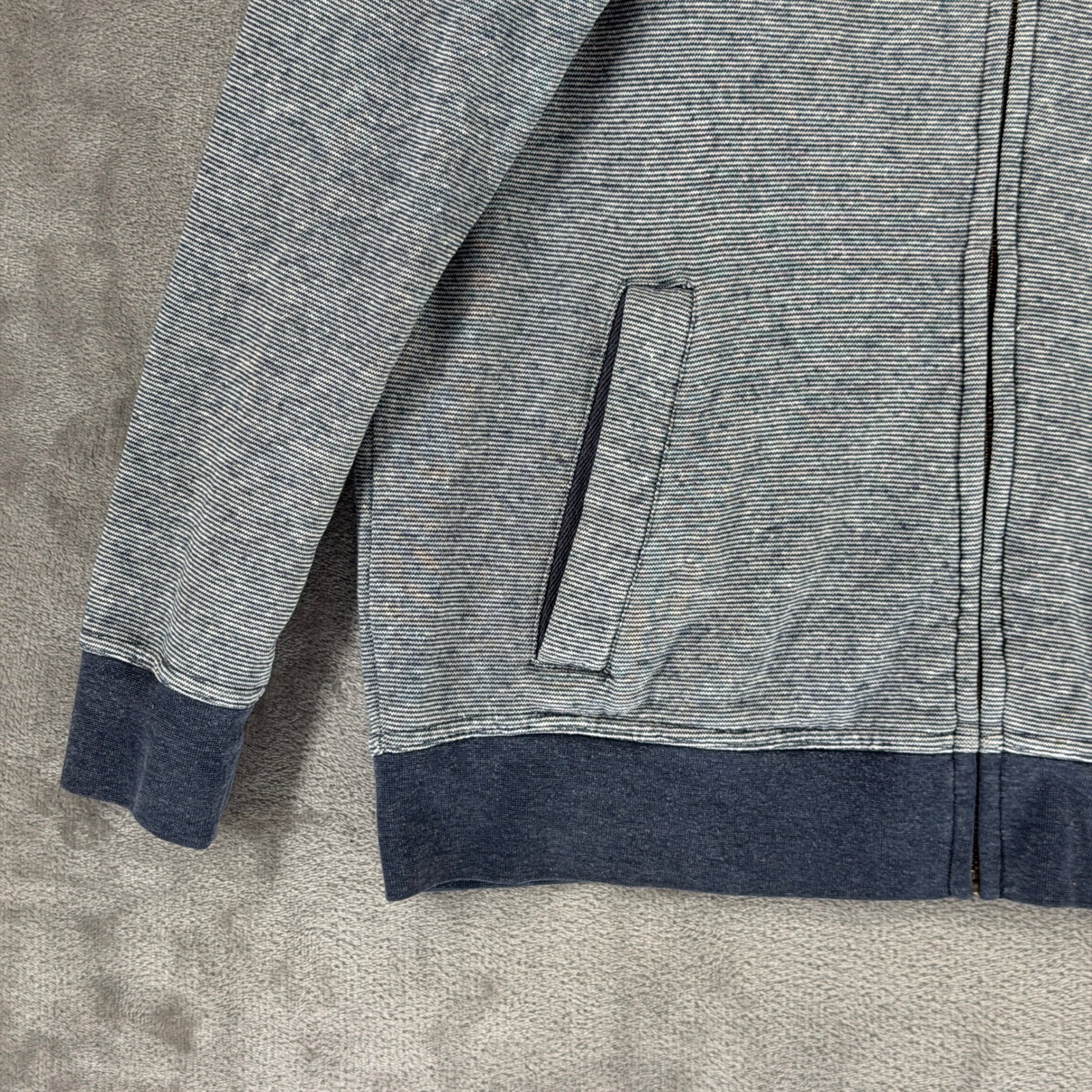 Prana Mens Full Zip Hoodie Blue White Striped Hemp Blend Medium Hooded Jacket