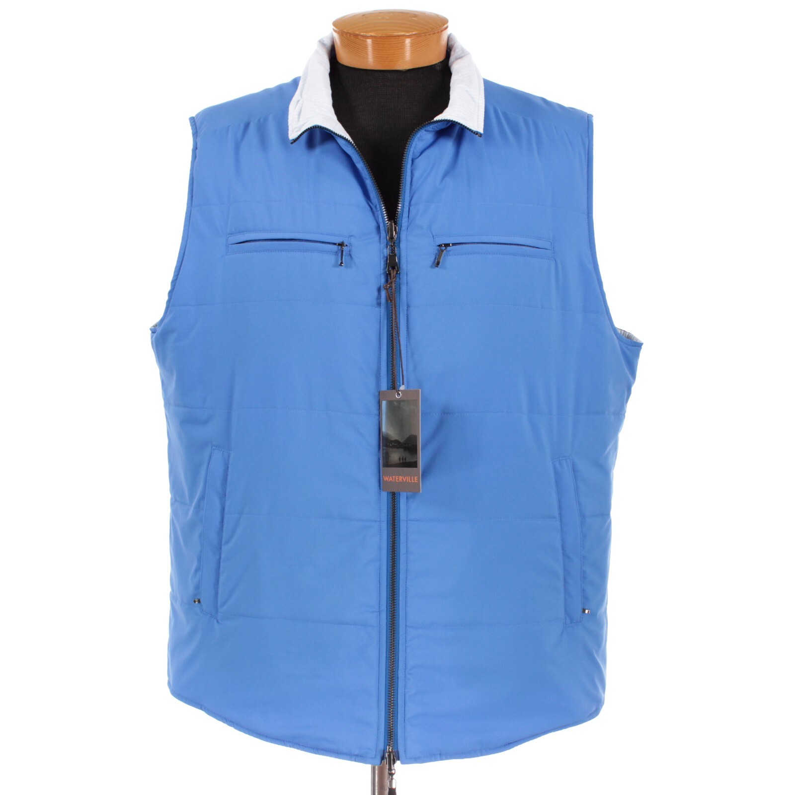 Waterville NWD Anson Reversible Vest Size 60 50 US In Blue & White Seersucker