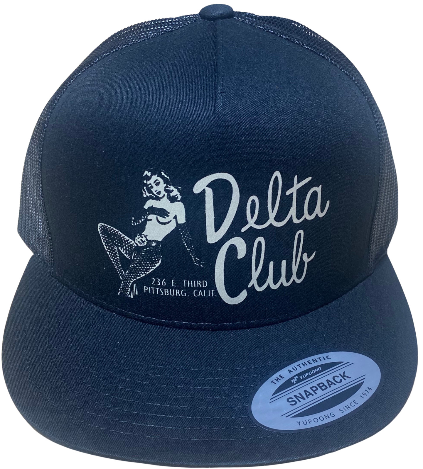 DELTA CLUB BURLESQUE PINUP BLACK TRUCKER HAT VINTAGE RETRO SWANK SPEAK EASY