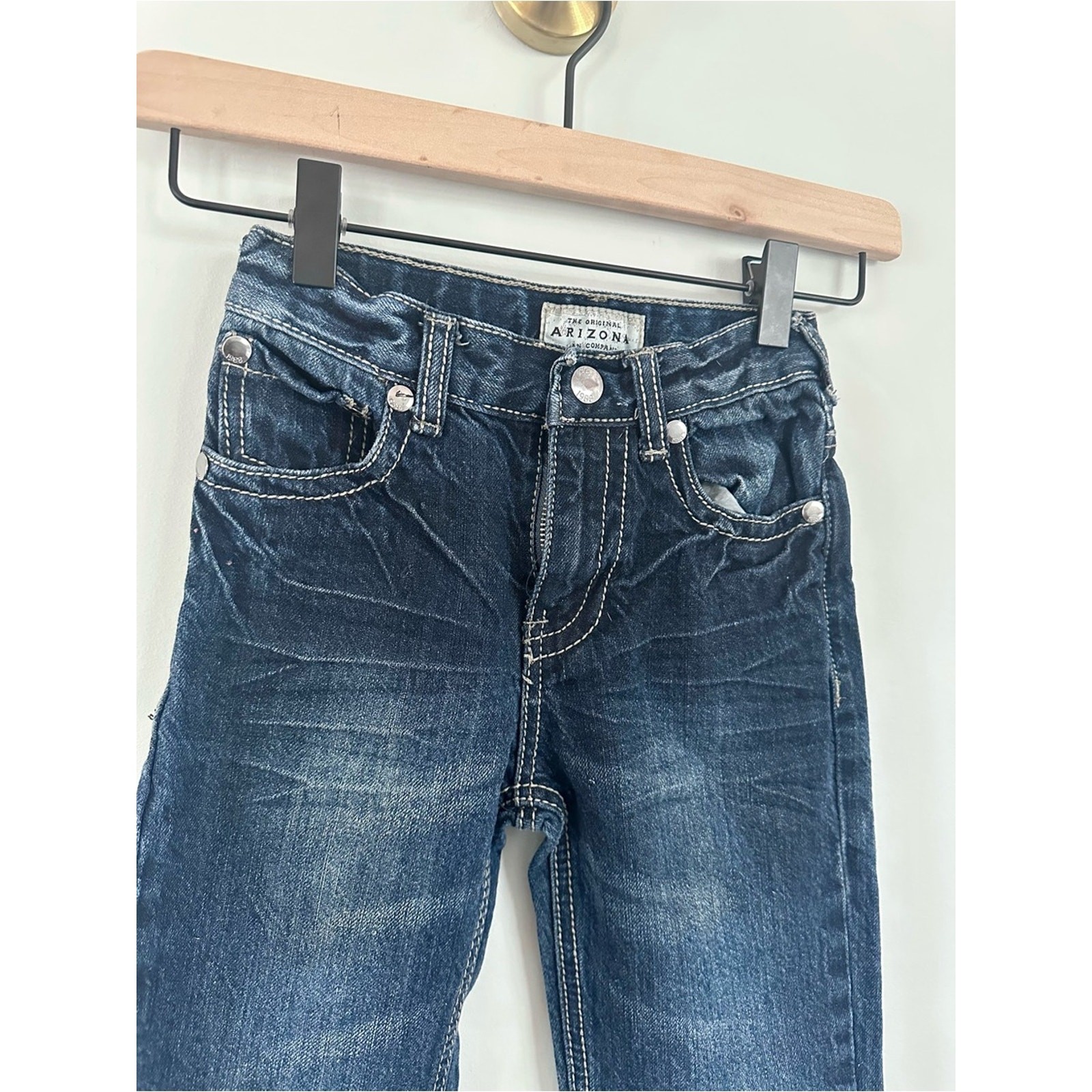 Y2K Arizona Jean Co Boys Size 7 Dark Wash Flap Pocket Jeans Rock Revival Style