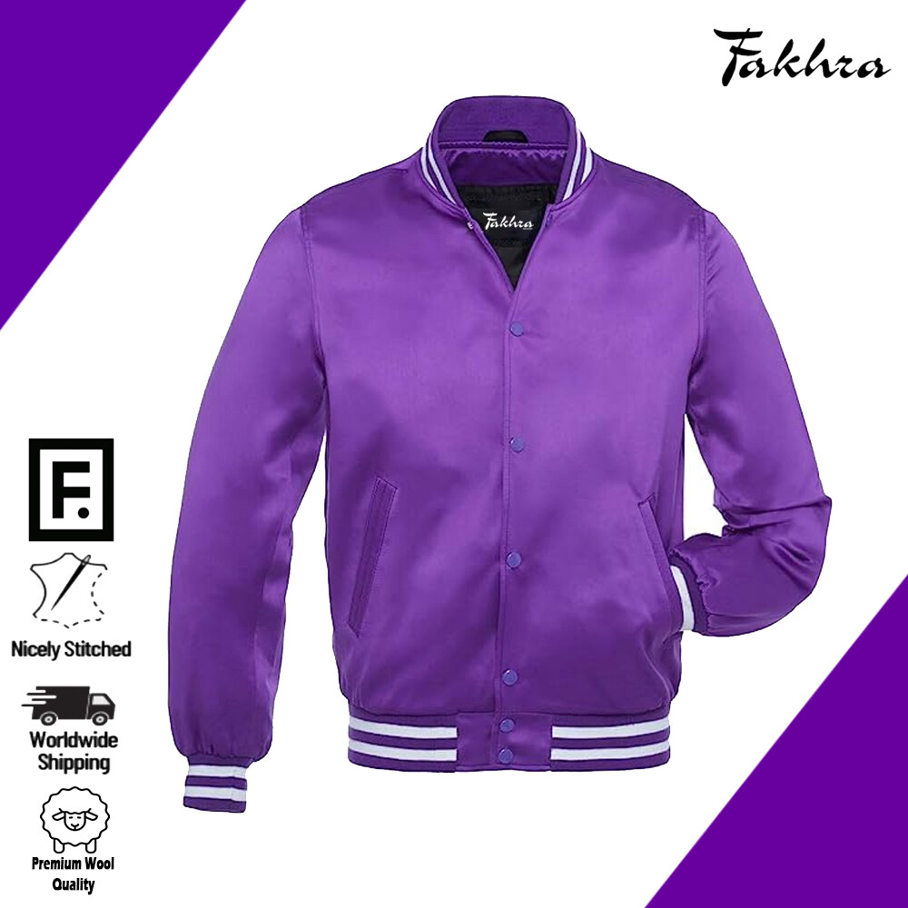 Purple Satin College Letterman Jacket Premium Baseball-Inspired Outerwear,