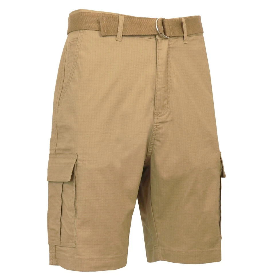 Men’s Cargo Shorts Stretch Lightweight Cotton Twill Multi Pockets Belted Short