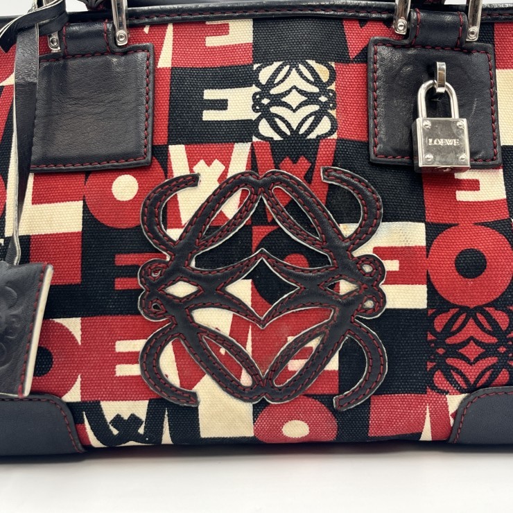 LOEWE Amazona 28 Hand Bag Red Black Monogram Canvas Leather