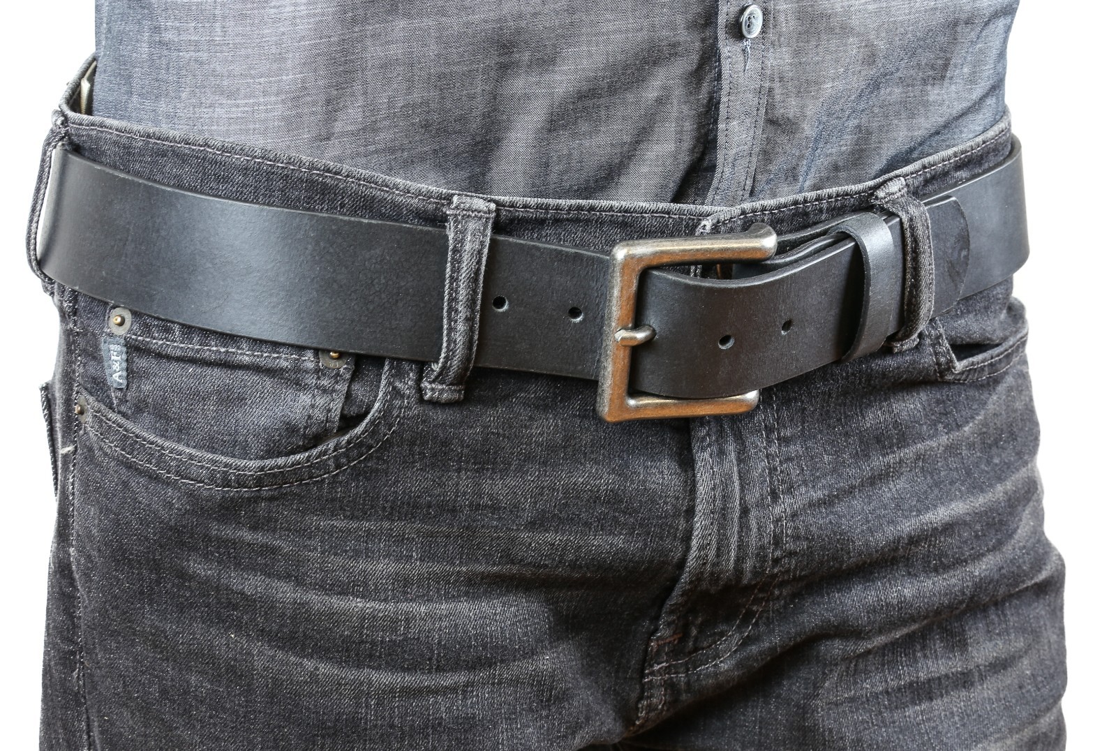 GENUINE LEATHER PLAIN BLACK BELT 1.75″ [44MM] *USA MADE* WITH REMOVABLE BUCKLE
