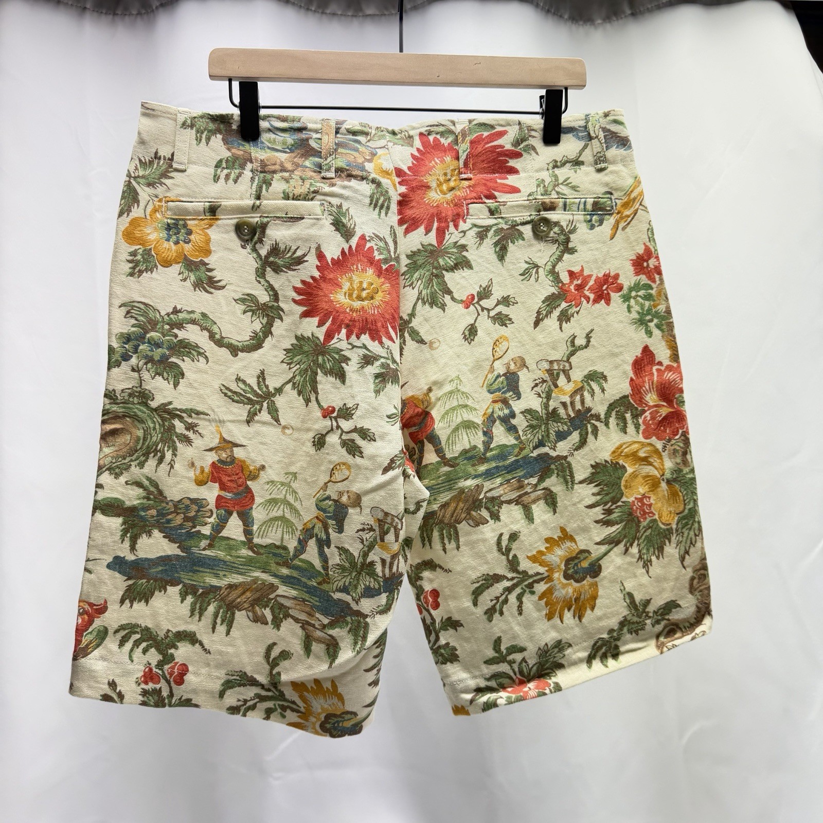 Old Bull Lee Linen Shorts Men’s 36 Floral Hawaiian Print Linen Blend Casual