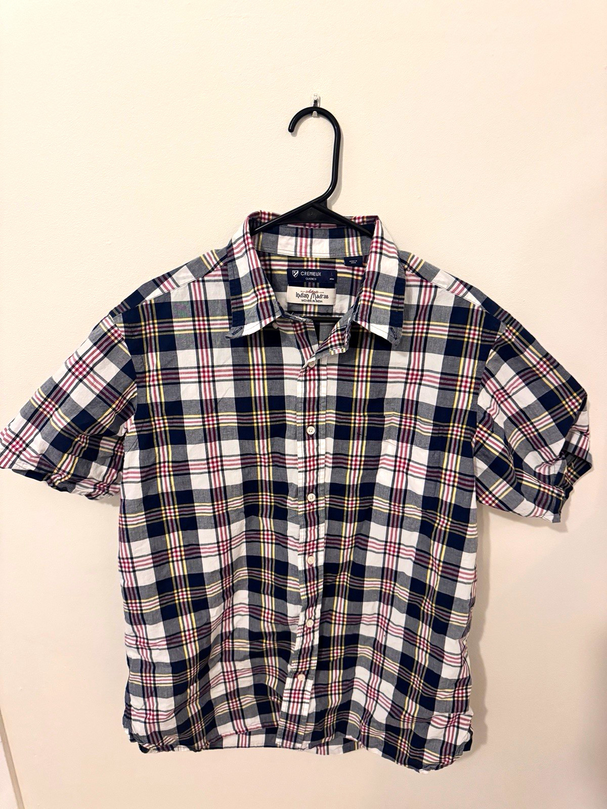 Cremieux Classics Indian Madras Men’s Cotton Button-Down Shirt Short Sleeve L