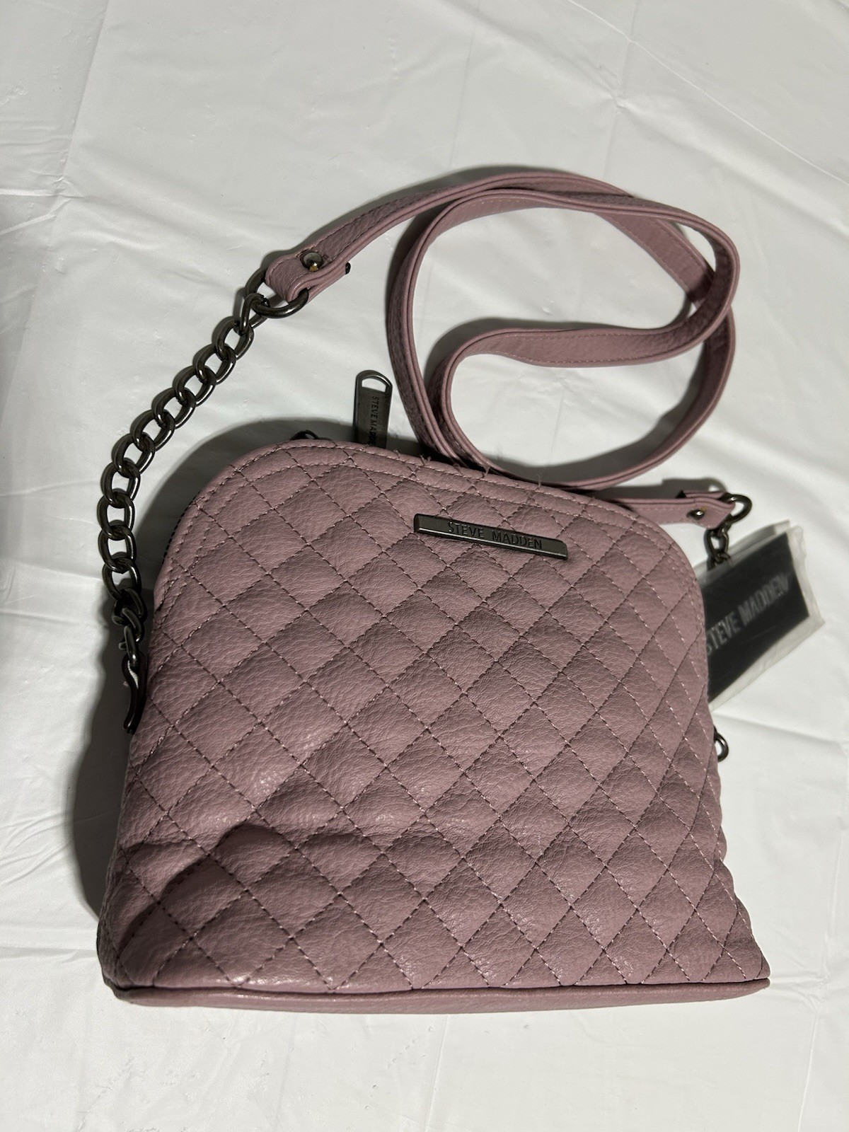 NEW Steve Madden Chained Crossbody Pink Purse Quilted Faux Leather
