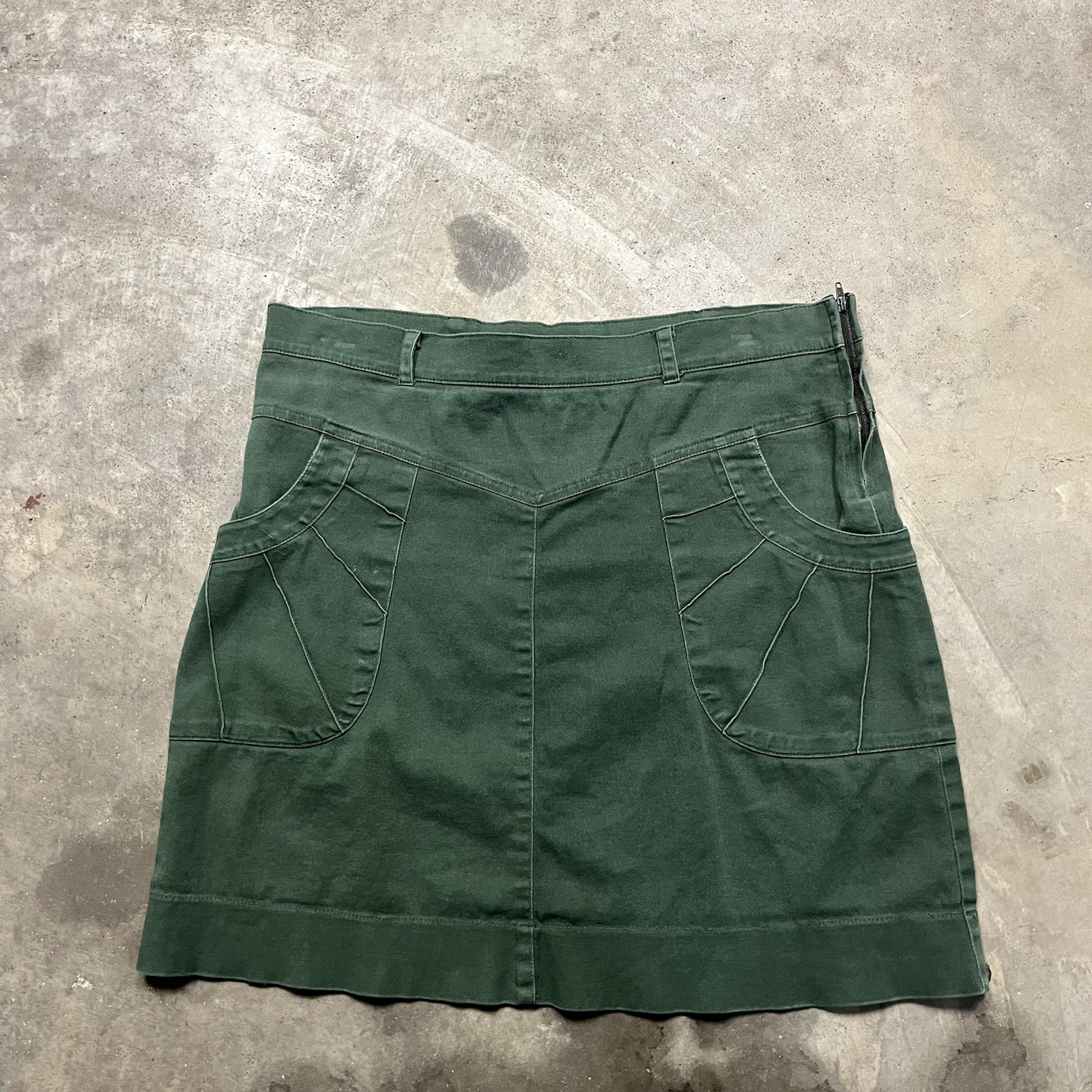 Alloy Mini Skirt Womens 36W Green Pleated Boho Talon Zip 70s VTG
