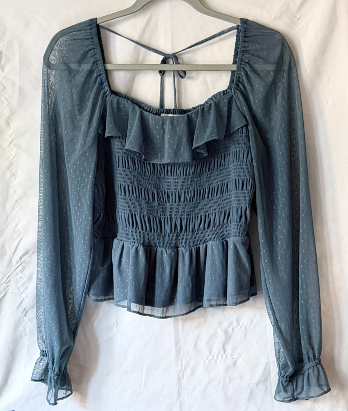 NWOT LC Lauren Conrad BOHO Green BOHO Peasant Smock Ruffle Top Lined Blouse L