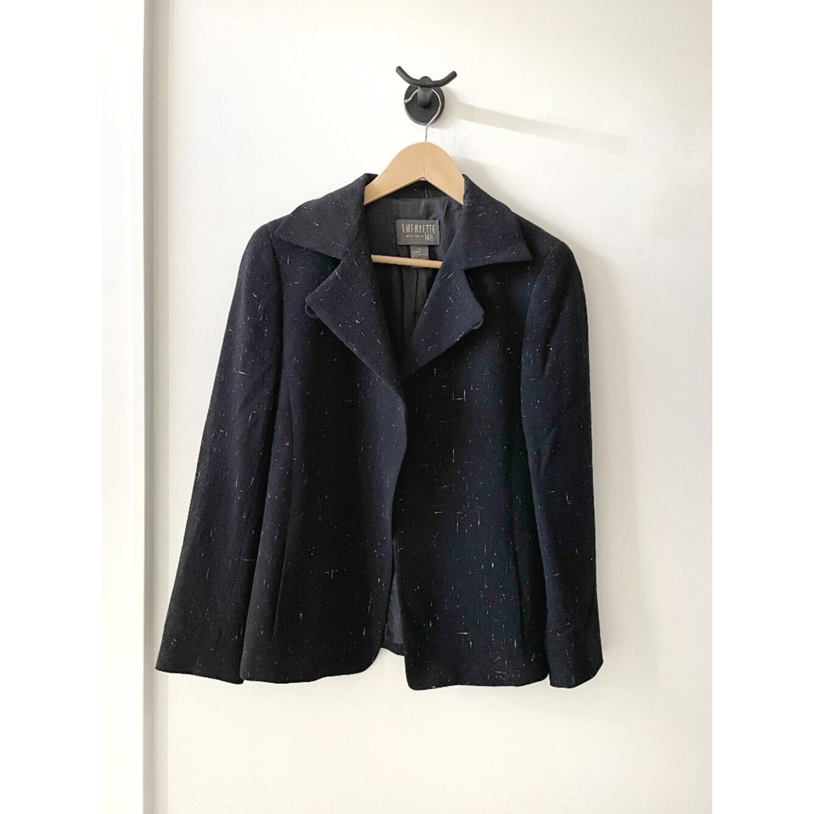 Lafayette 148 New York Wool Blend Speckled Black Blazer Sz 2