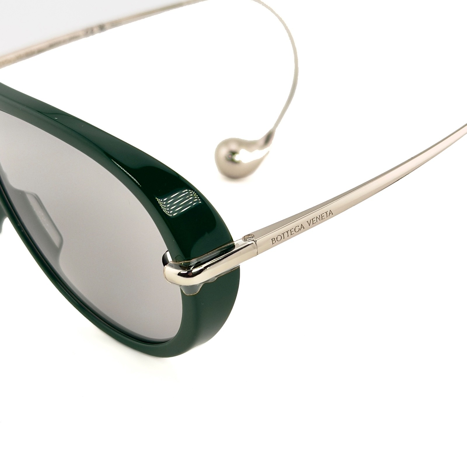 BOTTEGA VENETA 1273 DROP BV1273S Metal Silver Green Unisex Pilot Sunglasses 008