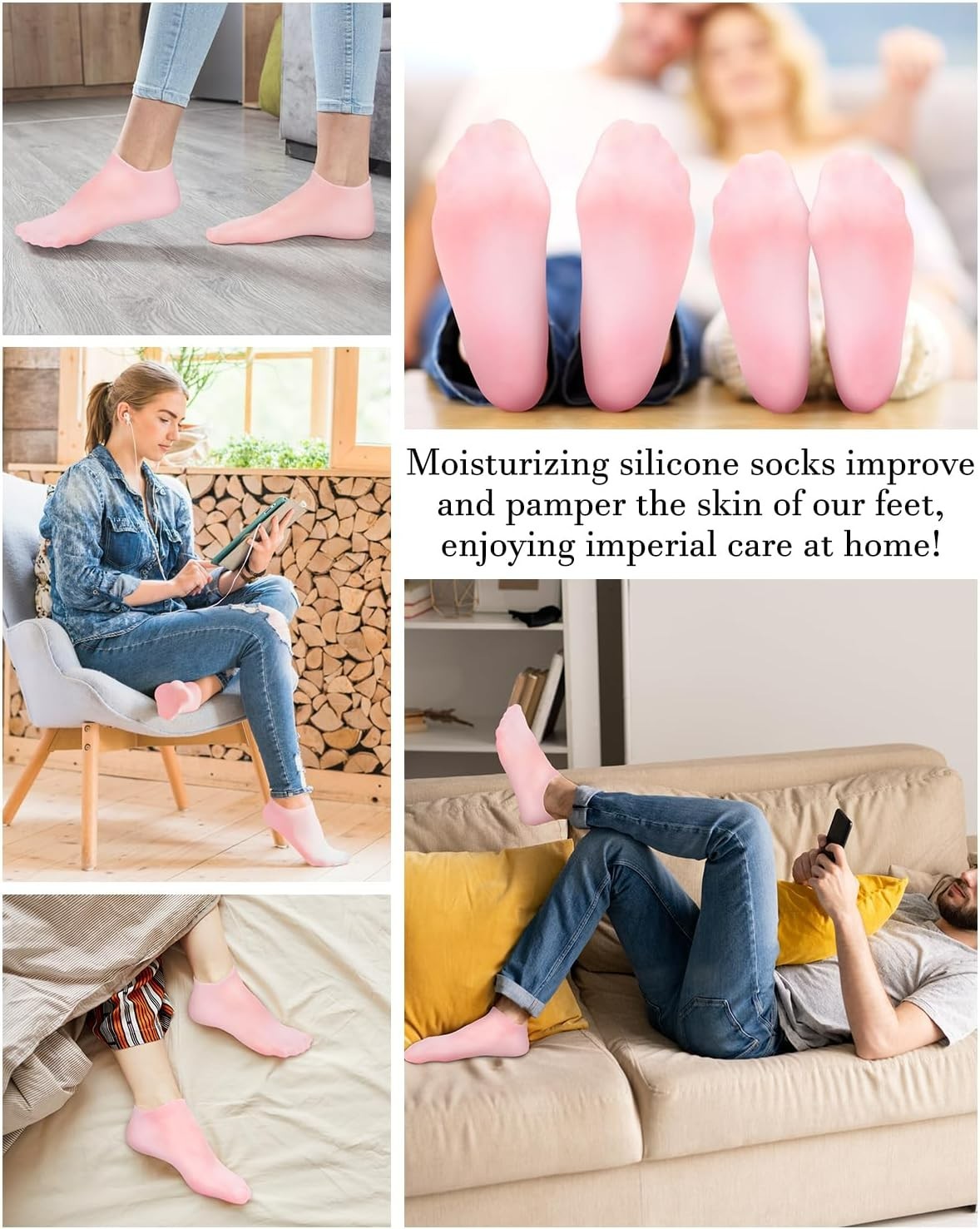 Silicone Moisturizing Socks for Women Dry Cracked Feet, Soft Gel Rubber Socks…