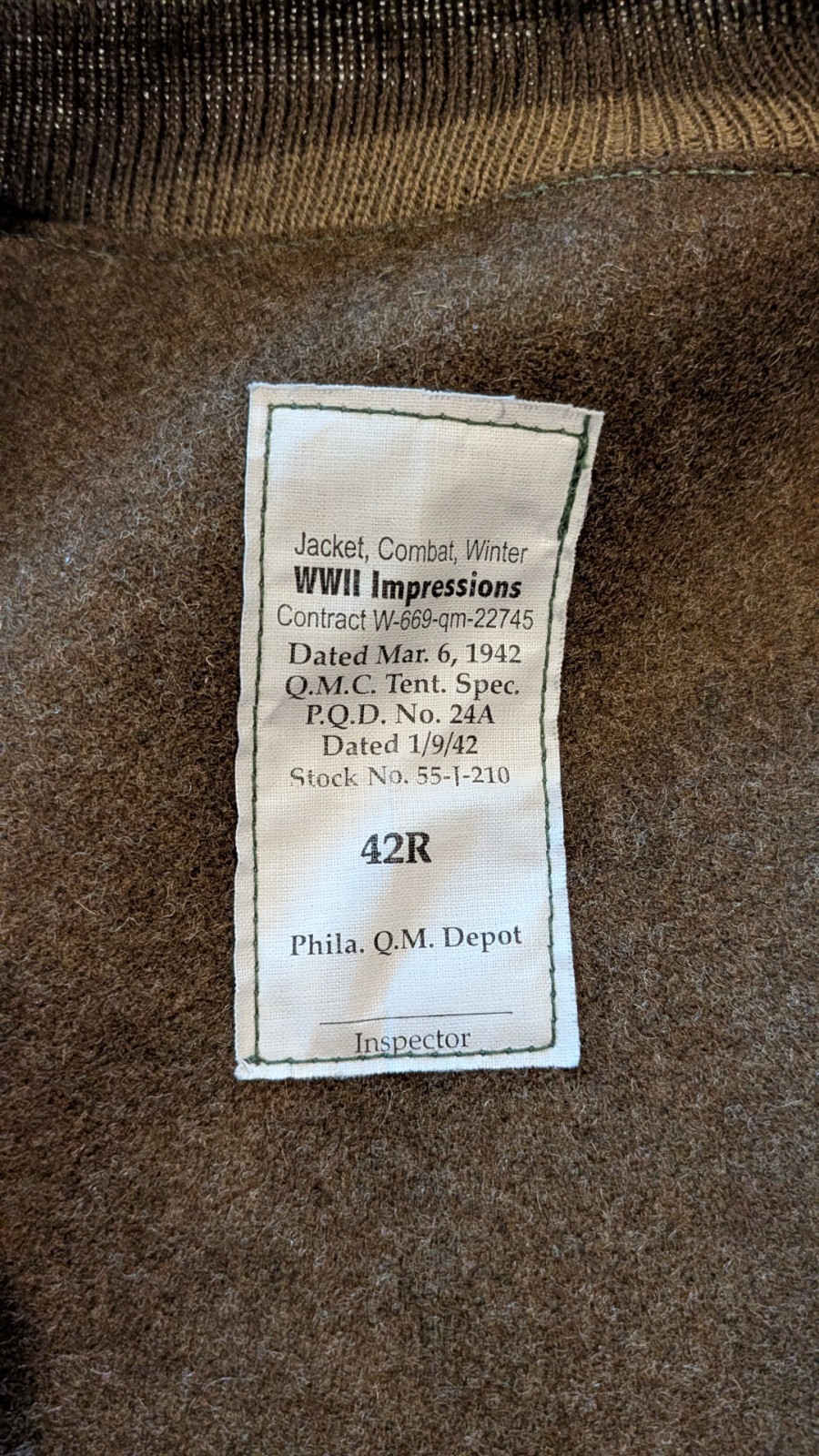 WWII Impressions Jacket Combat Winter; New; Size 42, (Second Model Tanker) MiUSA
